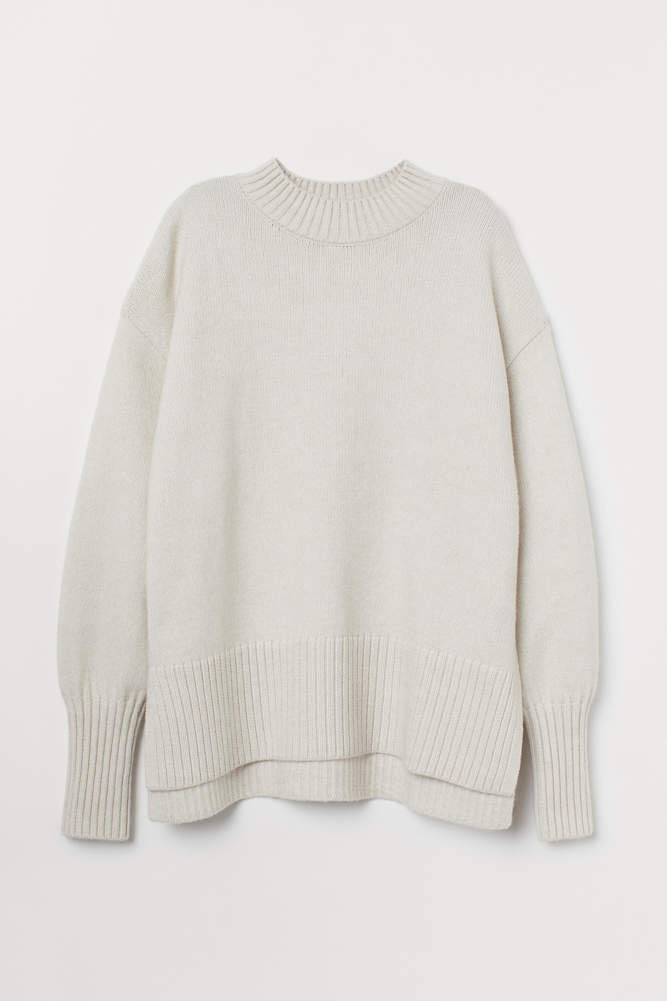 Knitted jumper - Round neck - Long sleeve - Light beige marl - Ladies ...