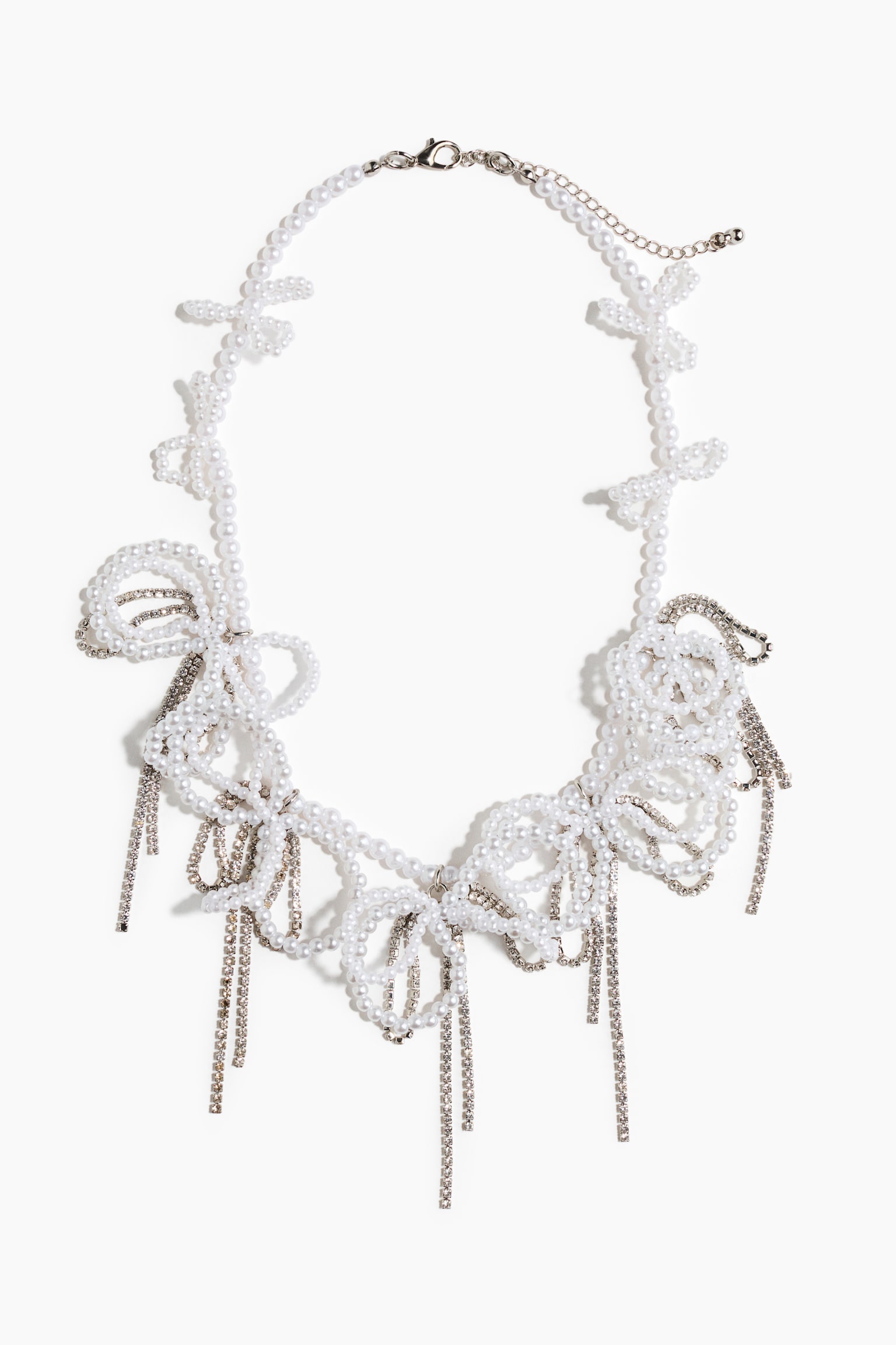 Beaded bow necklace - White