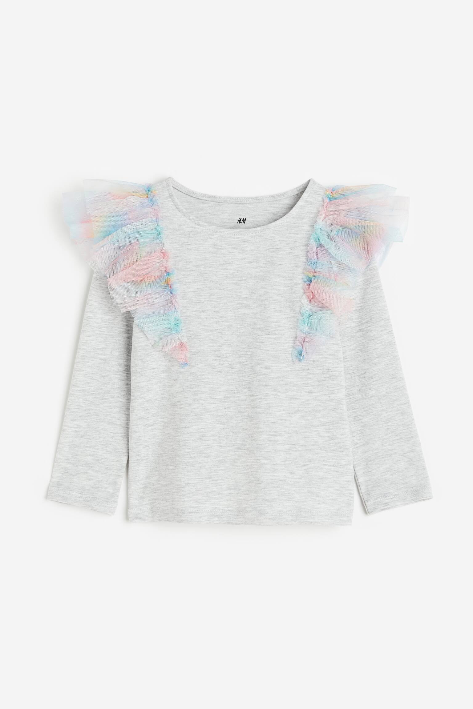 Áo viền nhún bèo - Màu xám nhạt đốm - 1