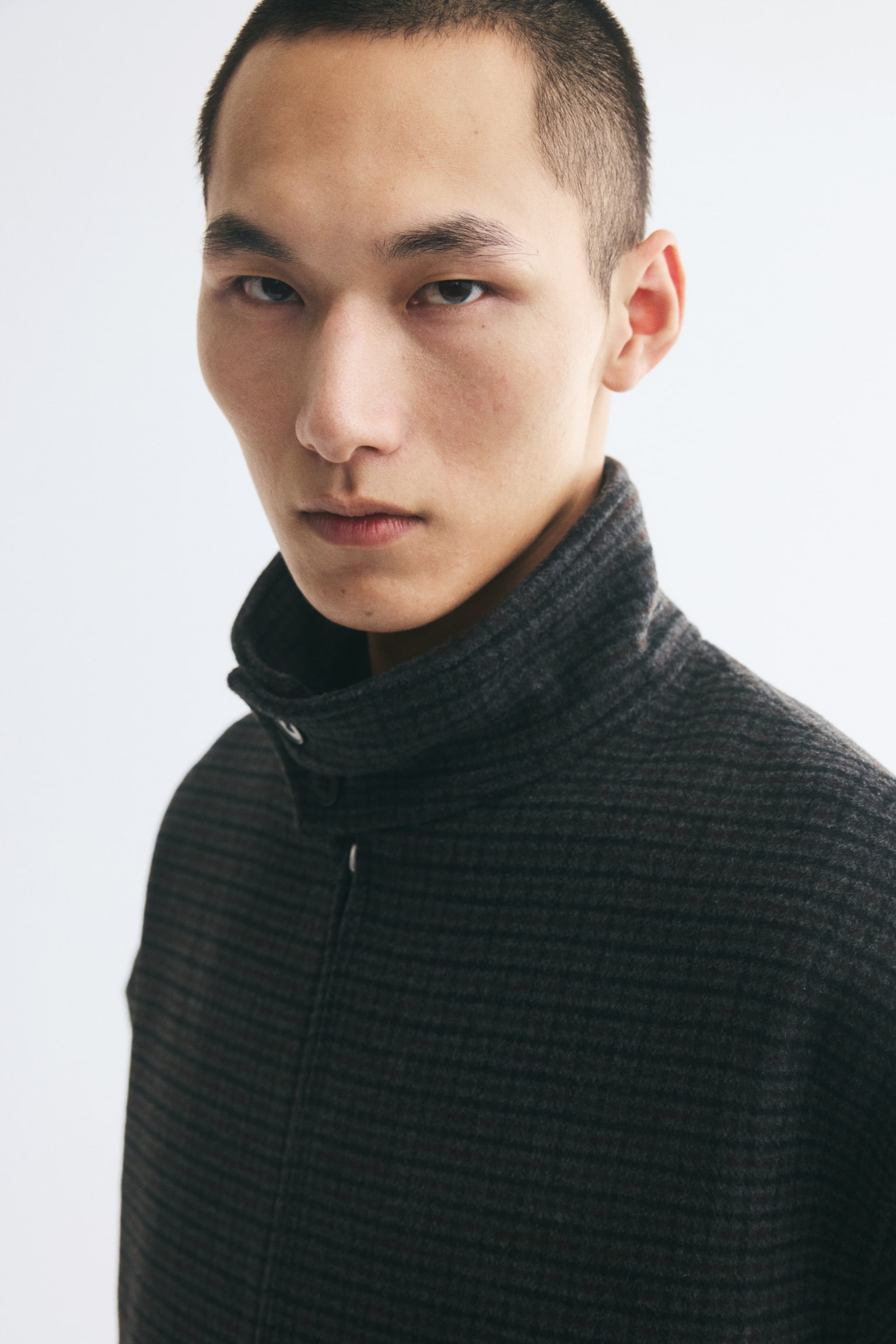 Мужская куртка H&M Stand-Up Collar Wool-Blend, цвет: Тёмный серый / Клетчатый — фото 7