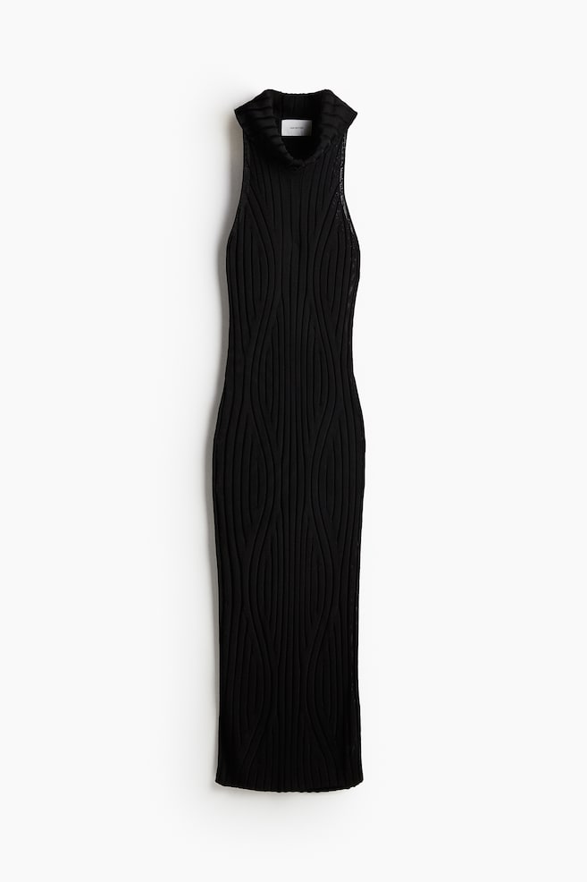 Rib-knit polo-neck dress - Black - 1