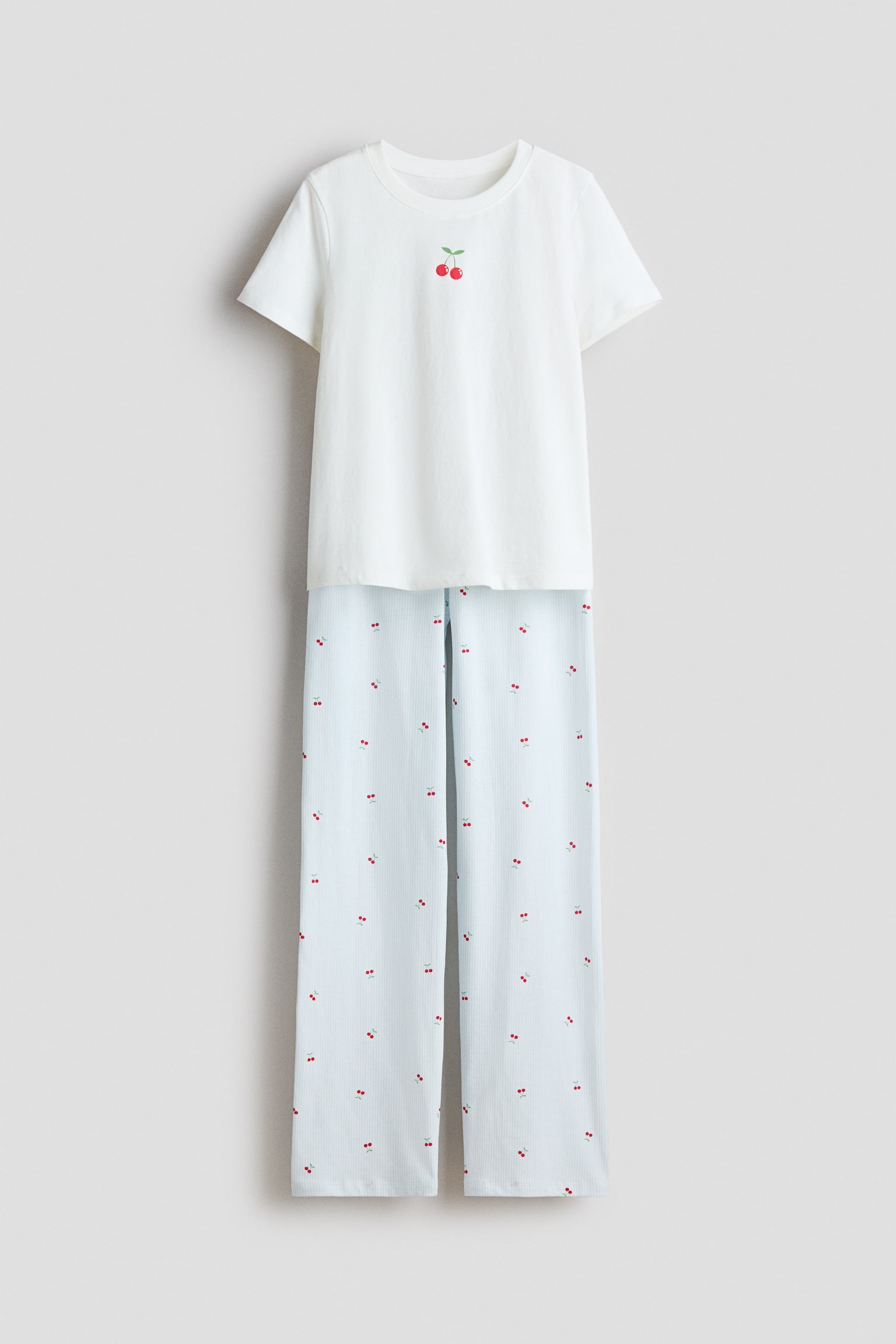 Pijama estampado de algodón - Azul claro/Cerezas/Rosa claro/Floral/Blanco/Corazones