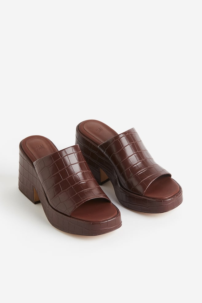 Heeled platform sandals - Brown/Crocodile-patterned/Denim blue - 4