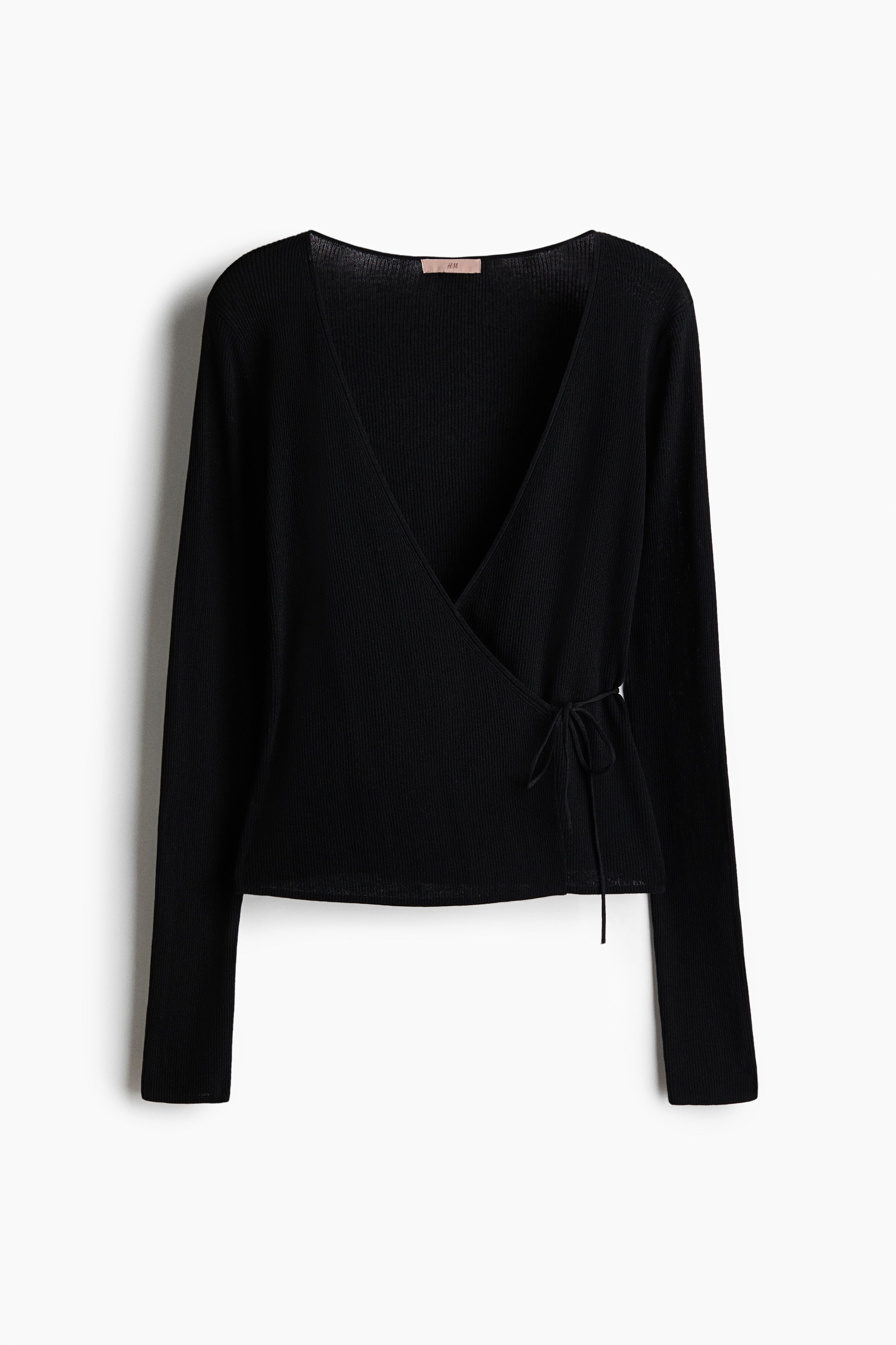 Cardigan in maglia a coste con incrocio - Nero/Marrone scuro