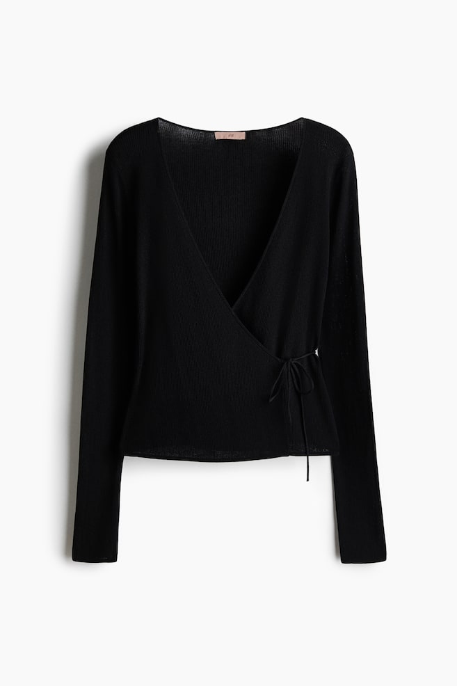 Cardigan in maglia a coste con incrocio - Nero/Nero/Marrone scuro - 1