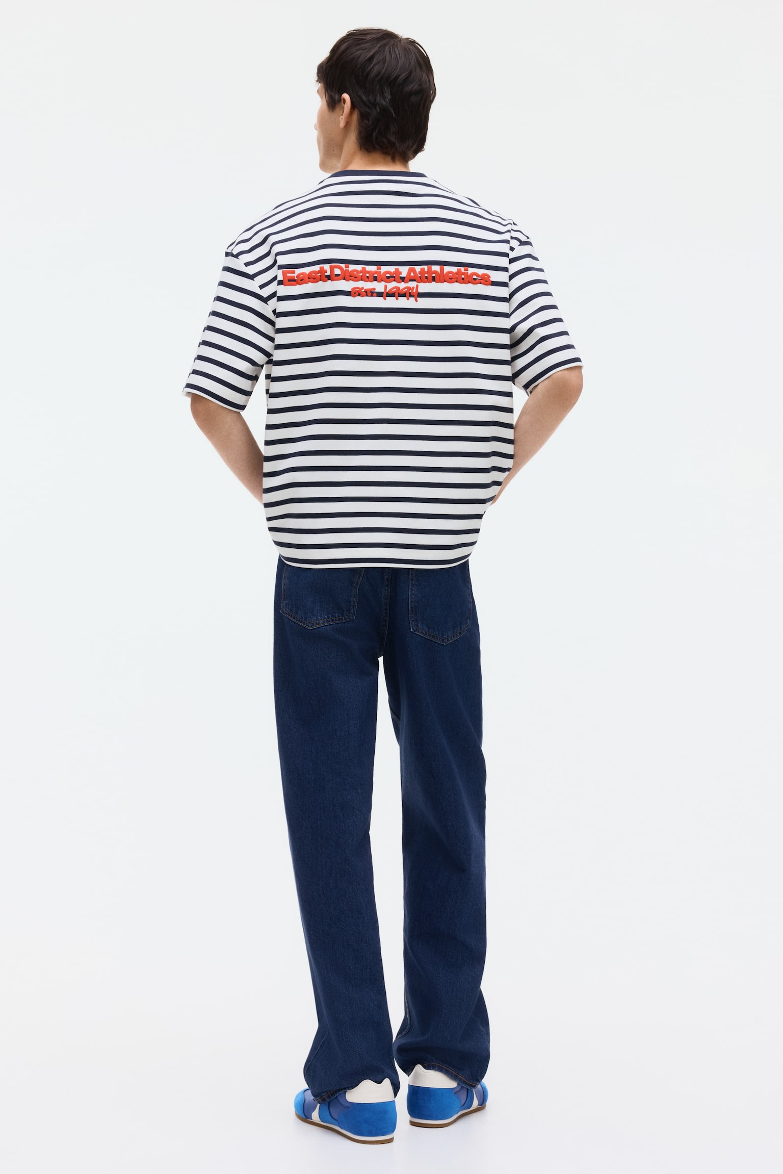 Loose Fit Cotton T-shirt - White/Striped/Navy blue/Striped - 3