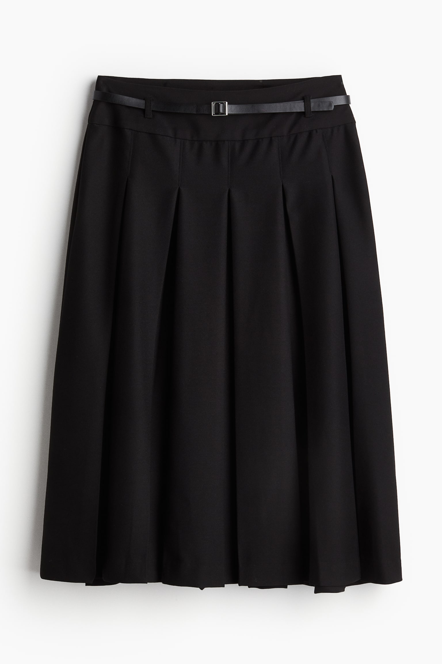 Belt-detail pleated midi skirt - Black - 2