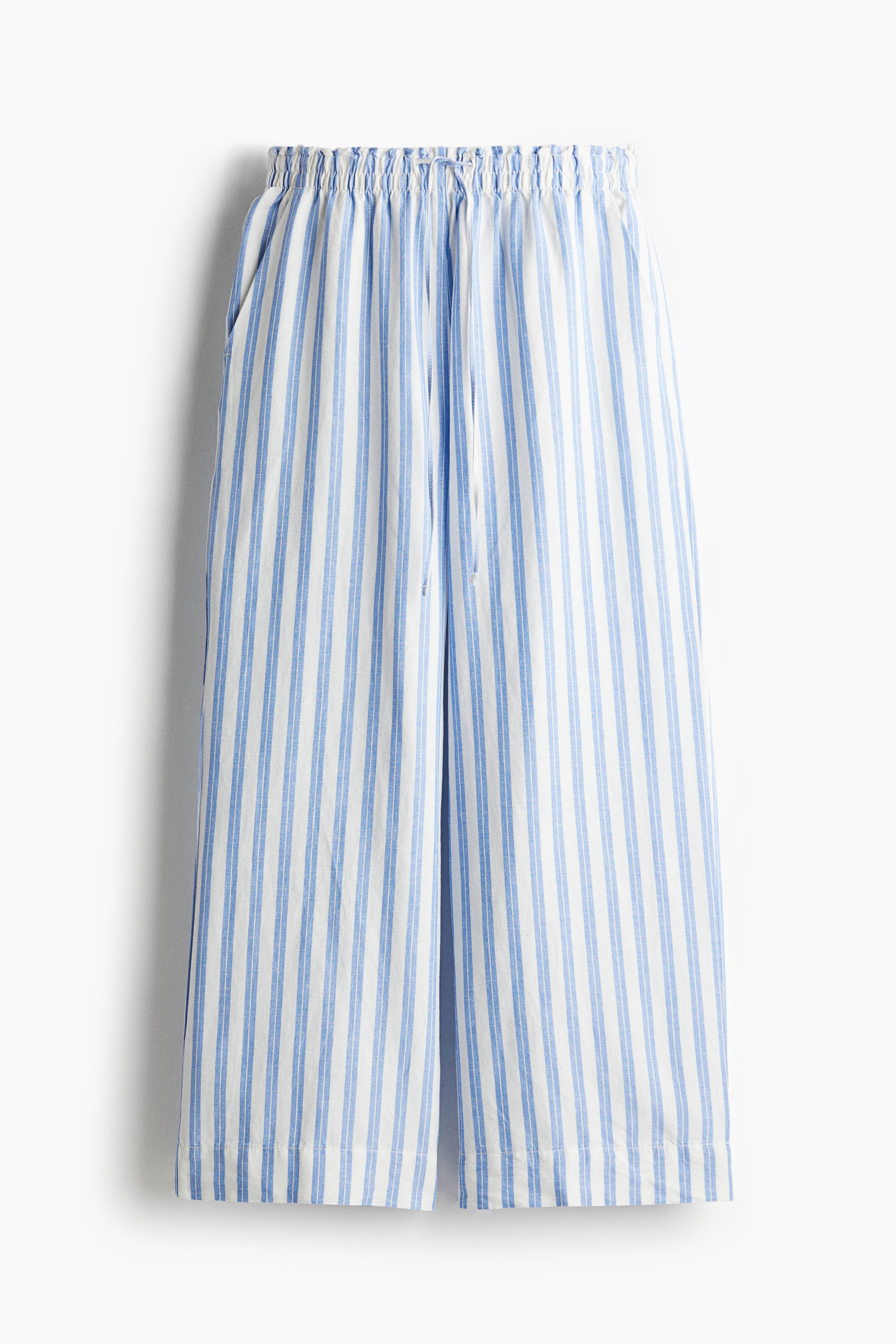 Croppad byxa i linmix - Ljusblå/Randig/Beige/Svart/Ljusbeige/Marinblå/Vit