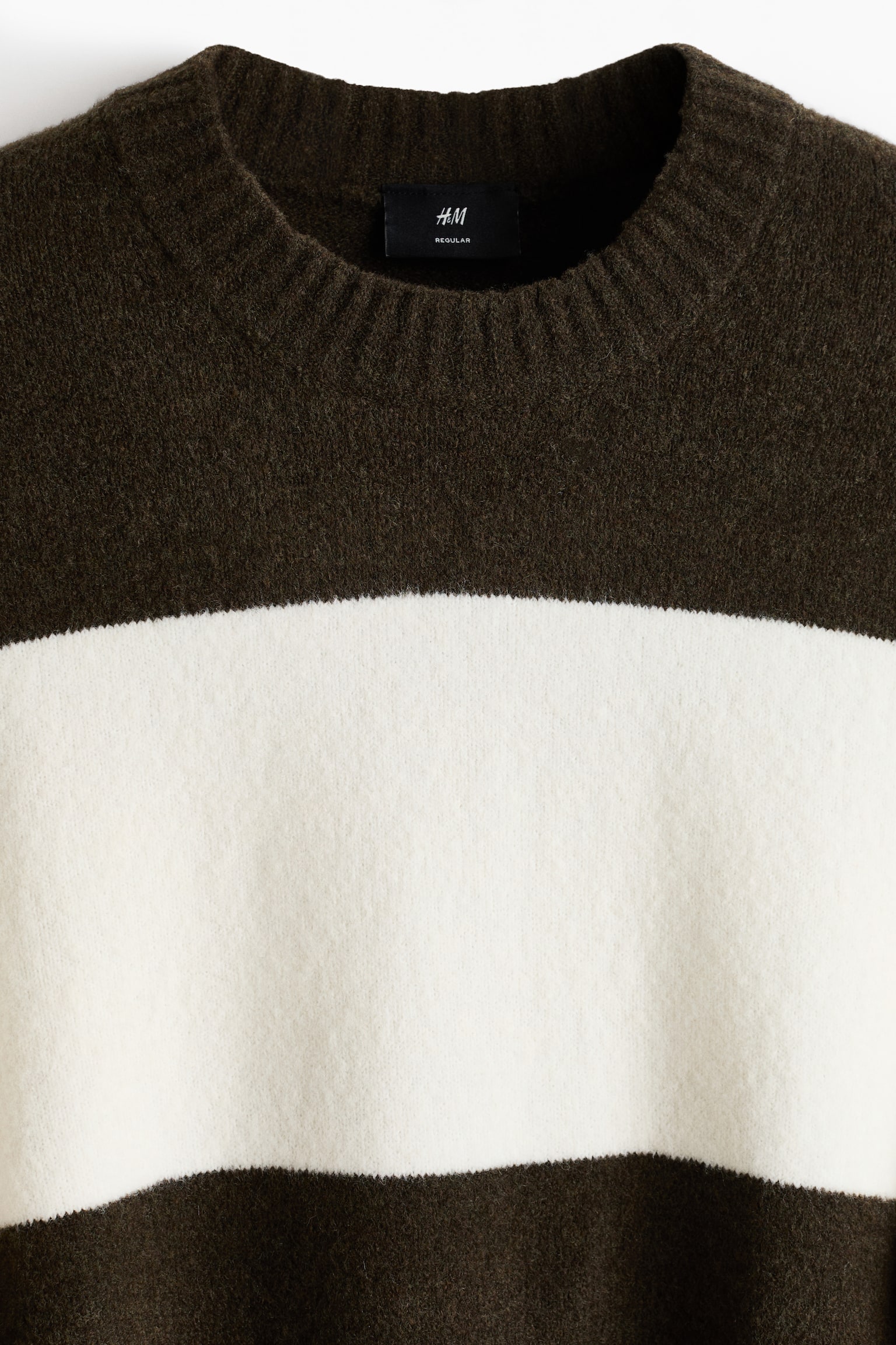 Мужской свитер H&M Regular-Fit Knit, цвет: Хаки зелёный / Полосатый — фото 6