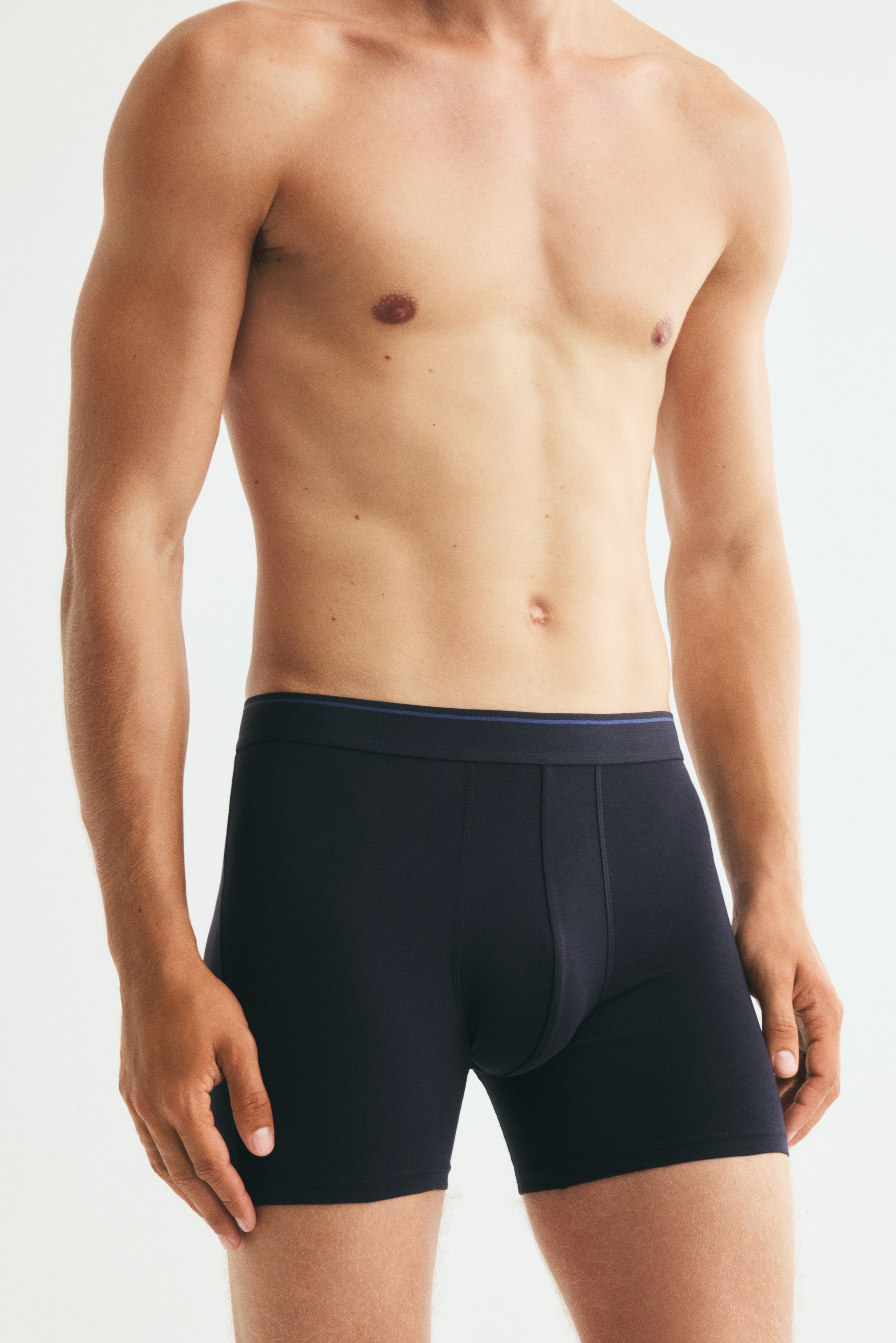3-pack mid trunks with Lycra® - Blue/Striped/Black/Striped