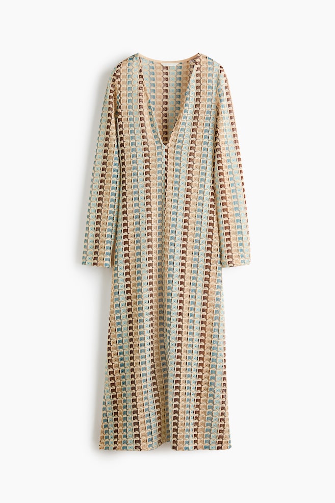 Crochet-look maxi dress - Light beige/Patterned - 1