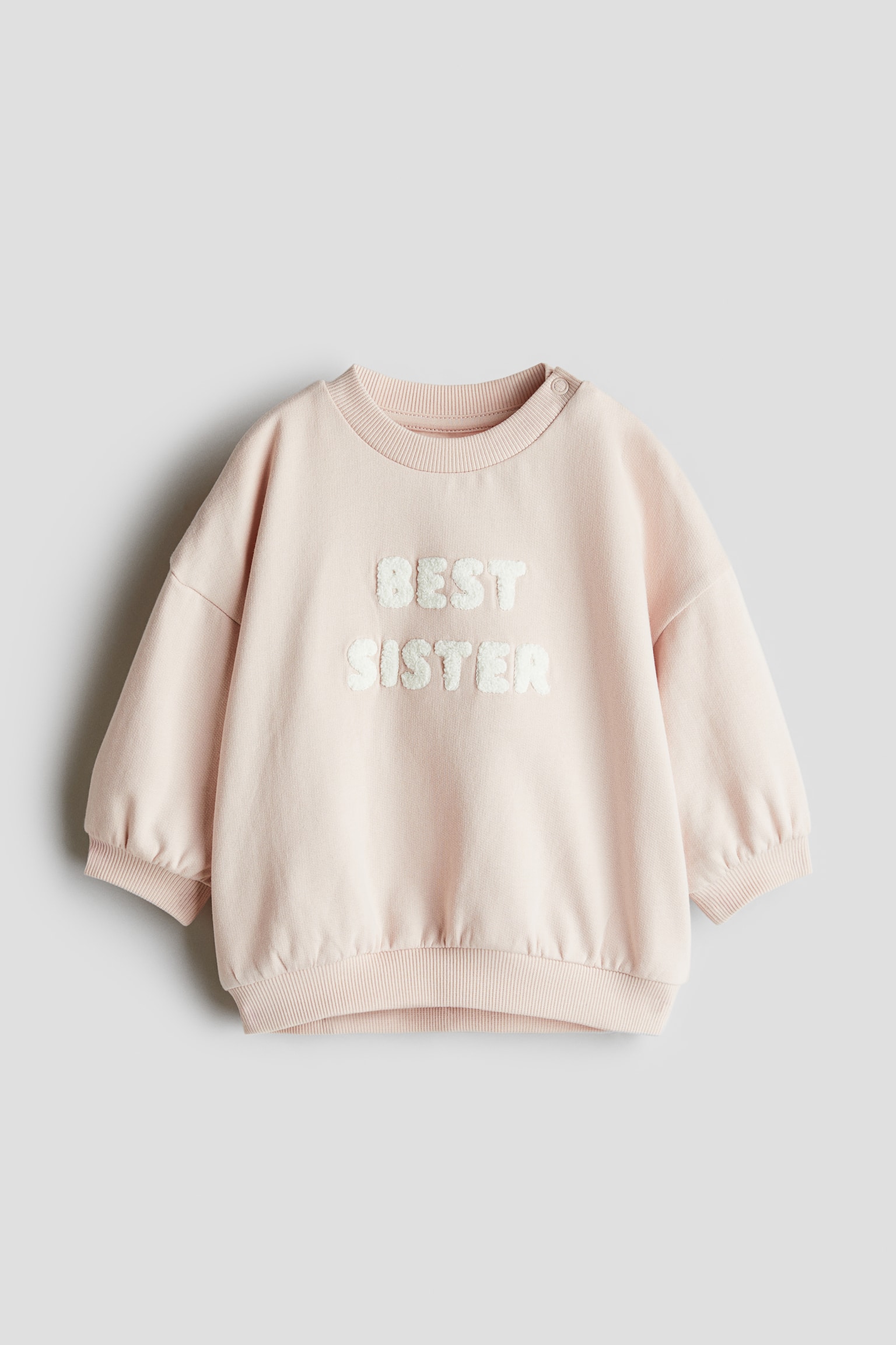 テディアップリケスウェットシャツ - パウダーピンク／Best Sister/ダークグレー／Best Brother - 1