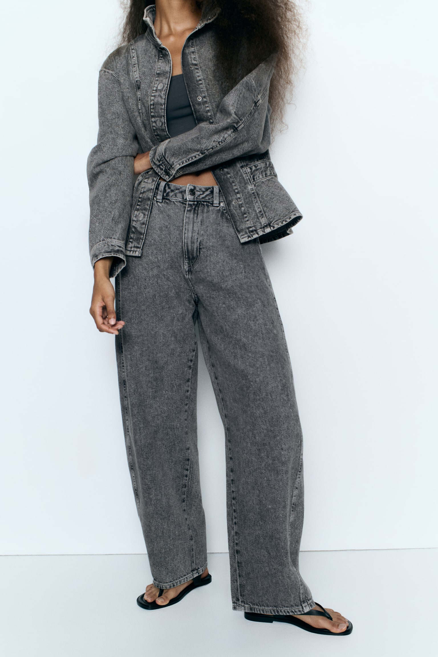 Женские джинсы H&M Barrel-Leg High-Waist, цвет: Джинсовый серый — фото 3