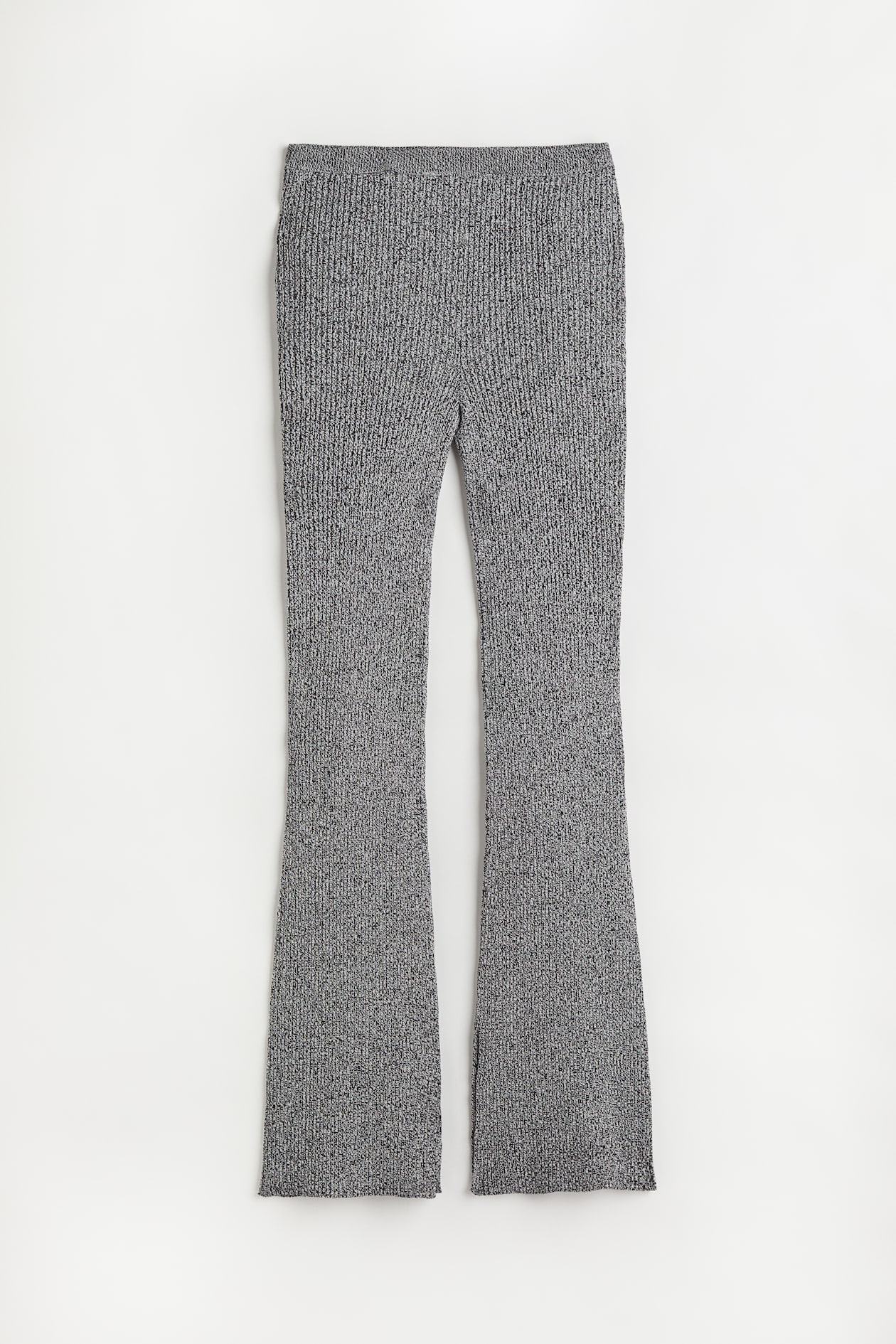 Rib-knit Pants - Regular waist - Long - Black/white melange - Ladies ...