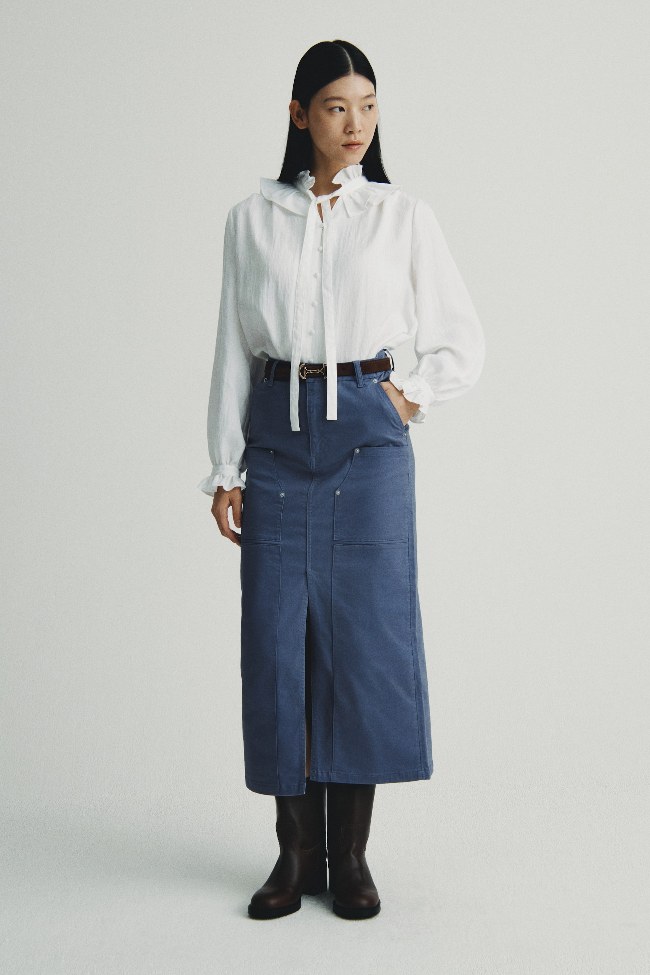 이미지 확대 보기: Cotton cargo skirt - Pigeon blue - 여성 | H&M KR 1