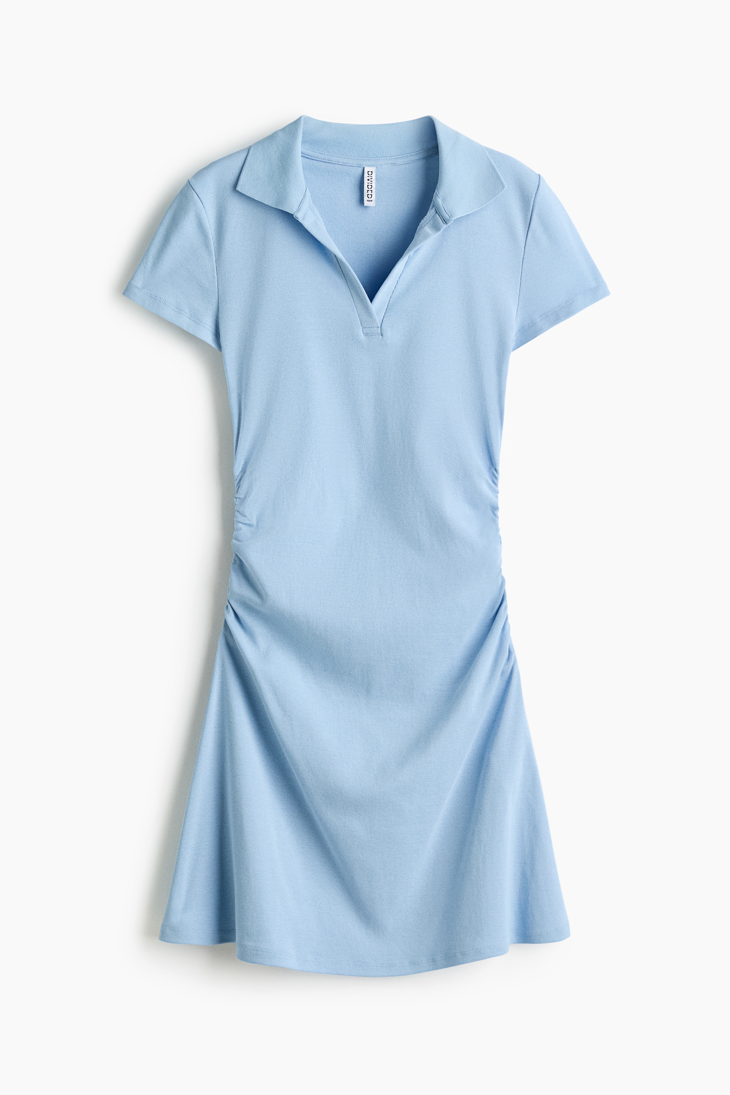Collared fine-knit dress - Light blue/Blue/Dark brown/White/Striped