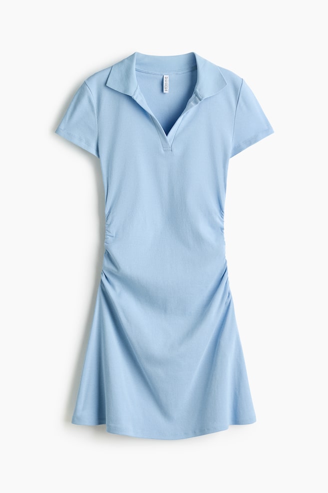 Collared fine-knit dress - Light blue/Blue/White/Striped - 1