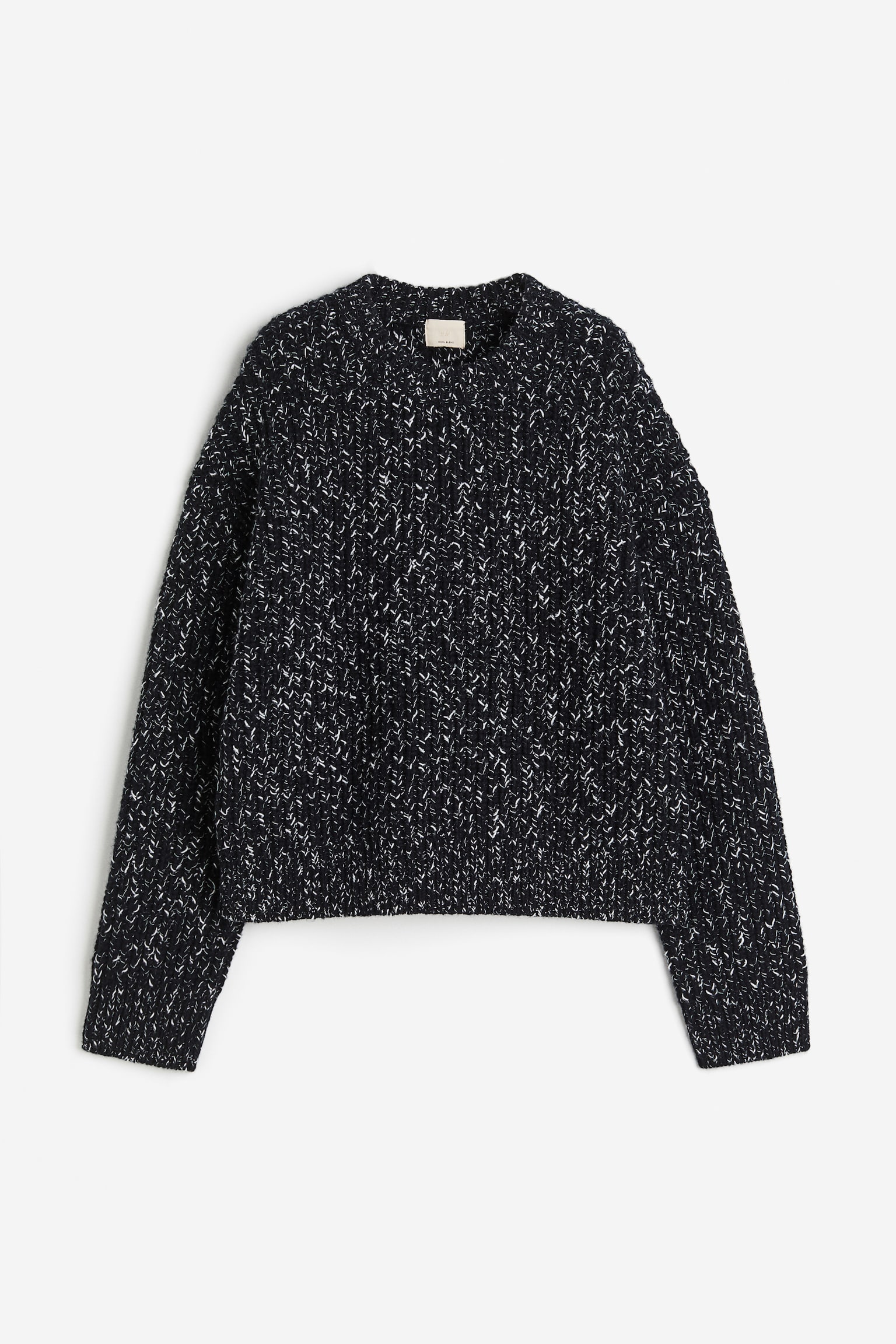 Oversized wool-blend jumper - Black marl/White/Black marl - 1