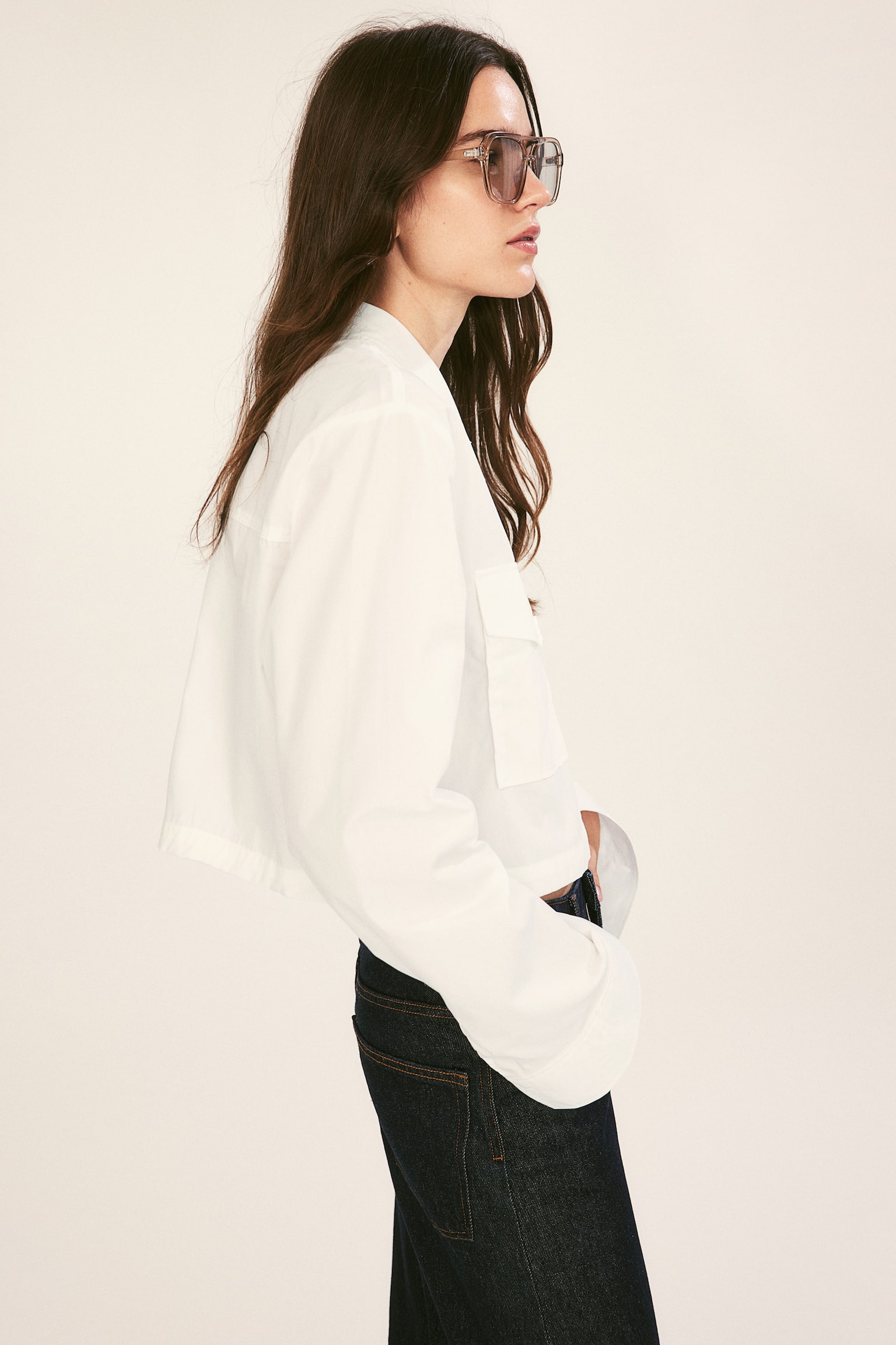 Cropped cargo shirt - White/Light blue/Black/Dark beige - 7