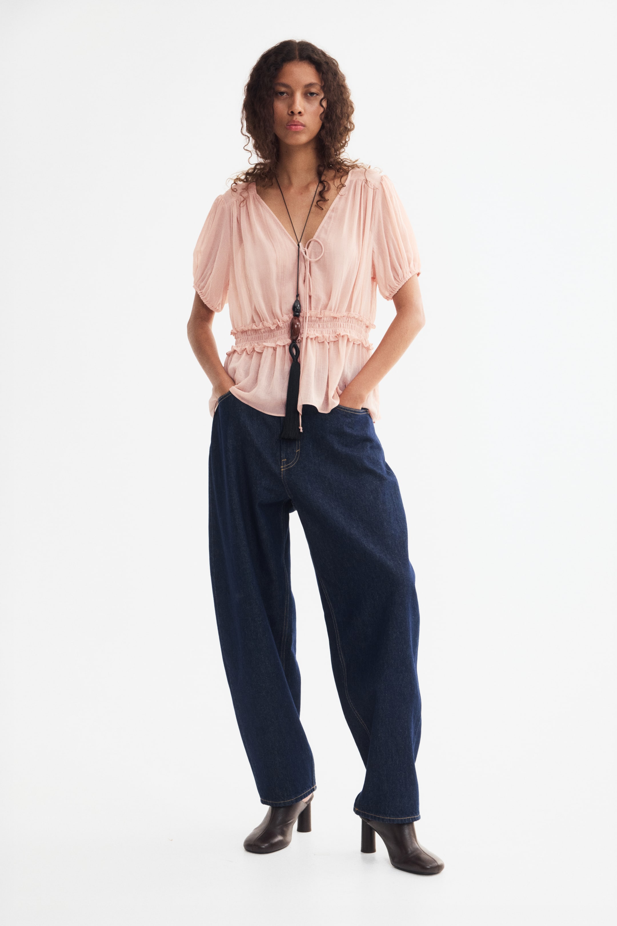 Puff-Sleeved Peplum Blouse
