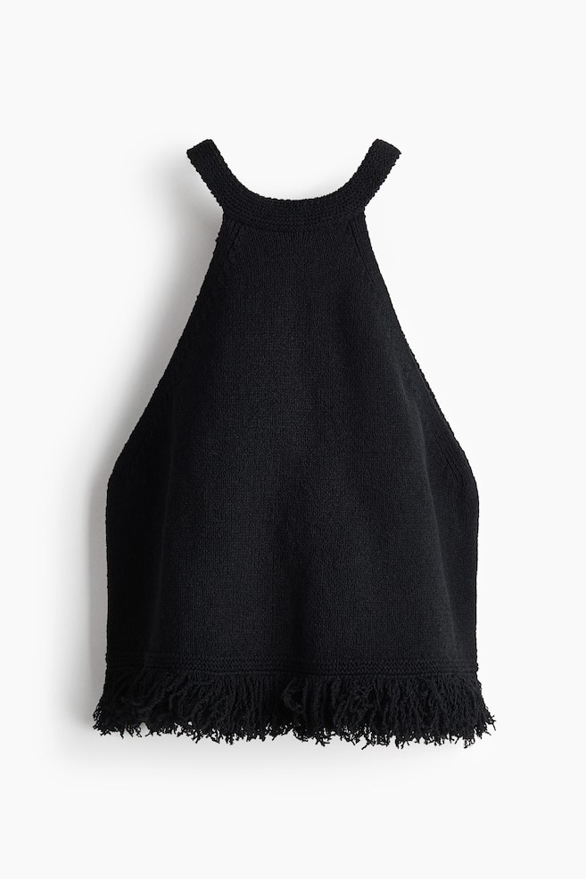 Fringe-trimmed knitted top - Black/Light blue - 1