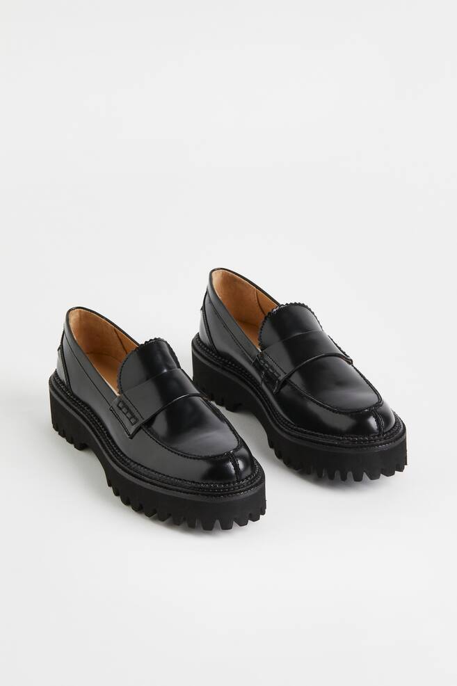 Chunky leather loafers - Black/Dark brown - 2