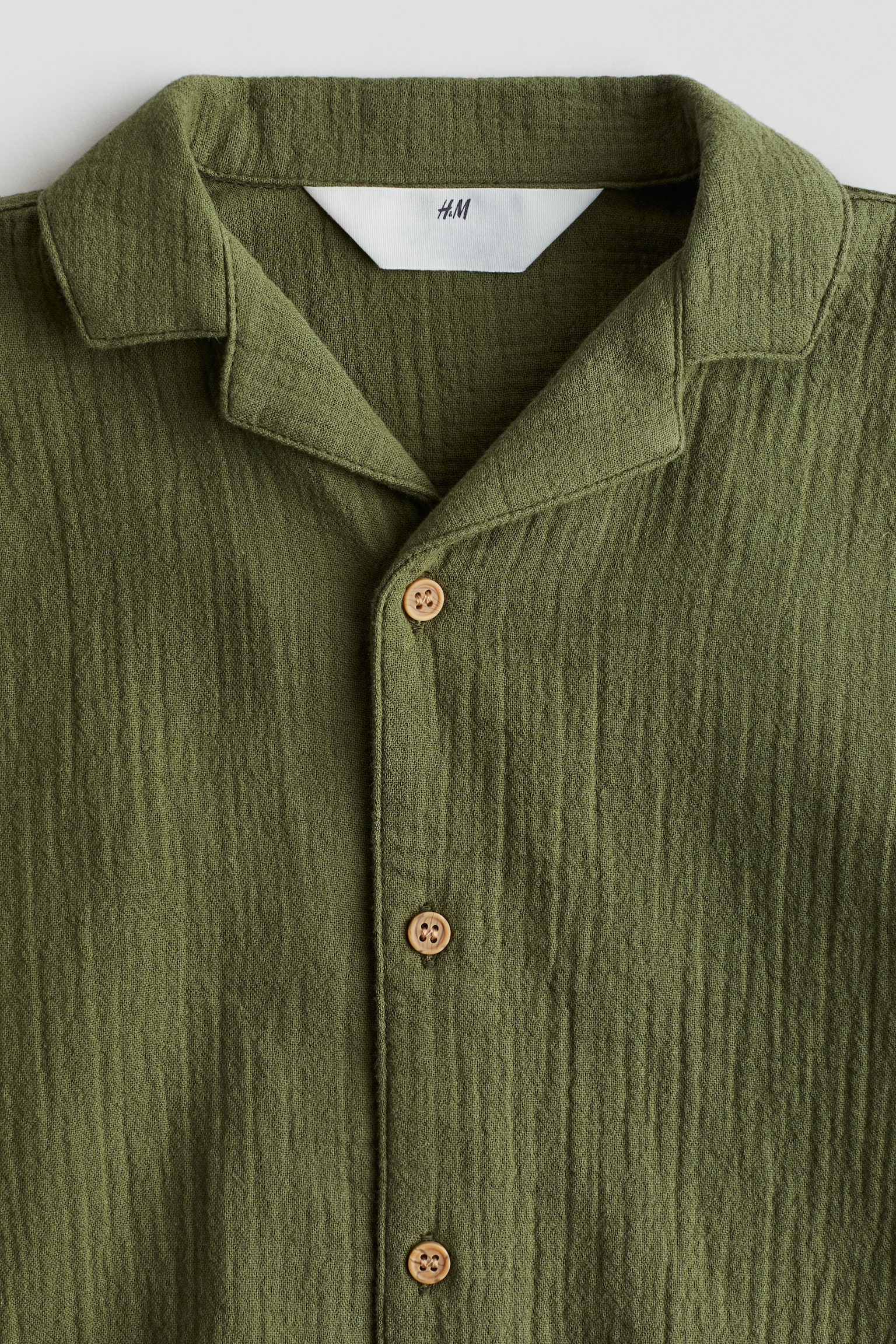 Cotton resort shirt - Khaki green/White/Checked/Beige - 2