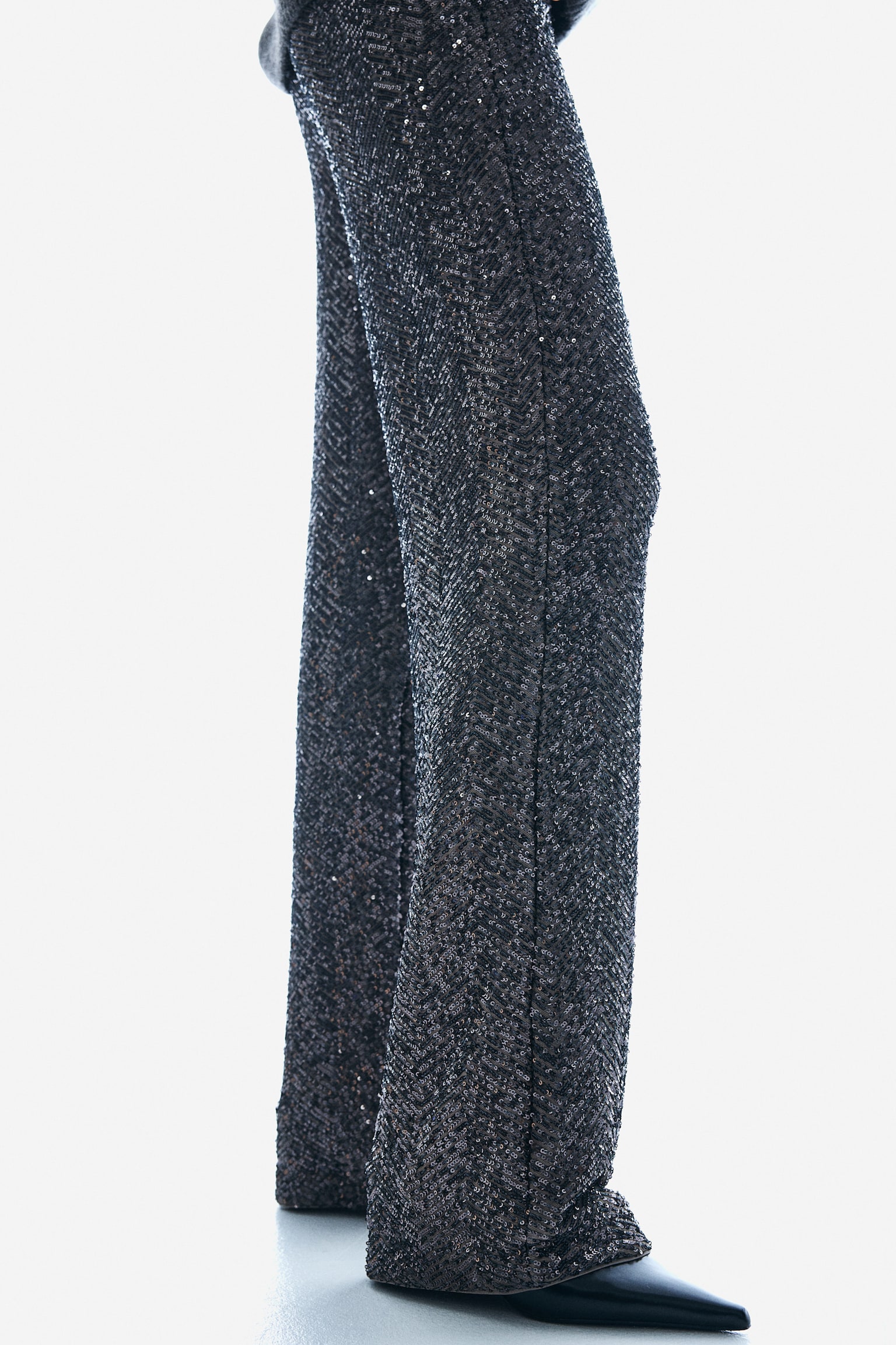 Sequined trousers - Dark grey/Herringbone-patterned/Black/Herringbone-patterned/Silver-coloured/Herringbone-patterned/Black - 6