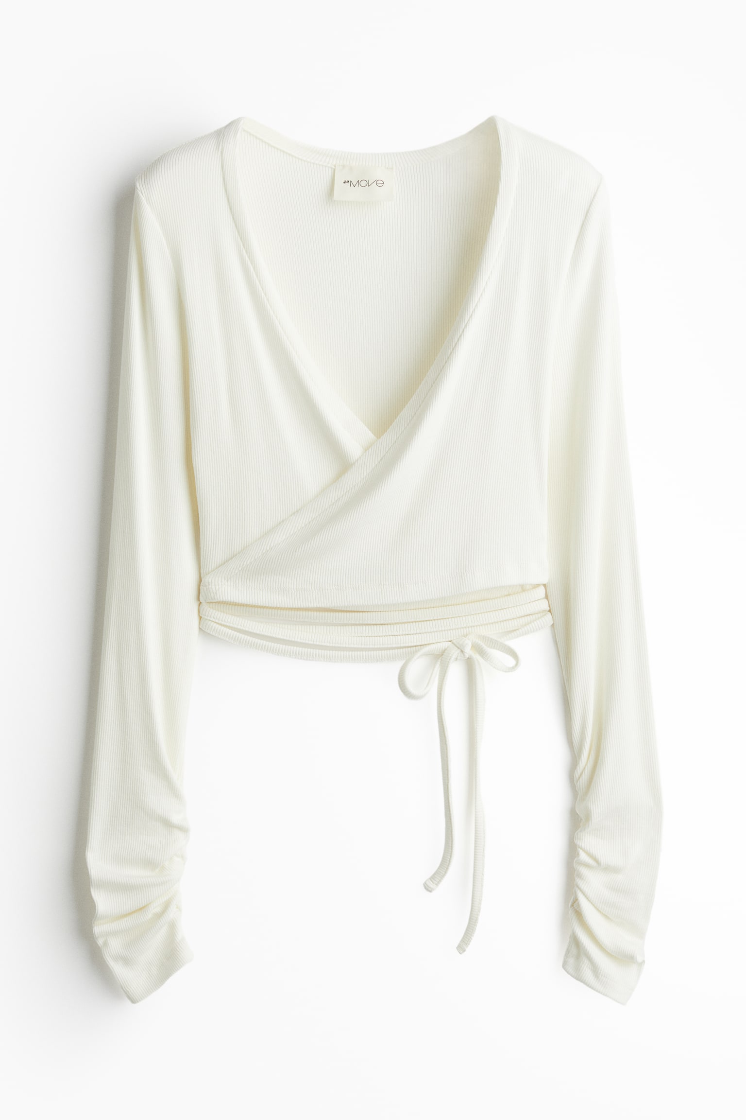 Cropped wrapover sports top in DryMove™ - Cream - 2