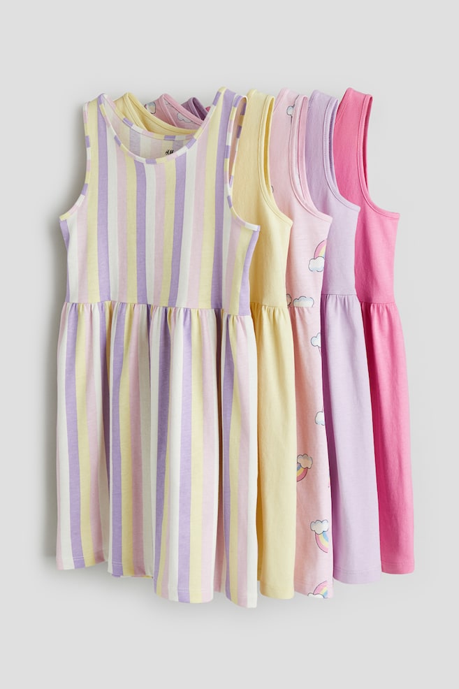 5-pack cotton jersey dresses - Rosa/Randig/Ljuslila/Hjärtan - 1
