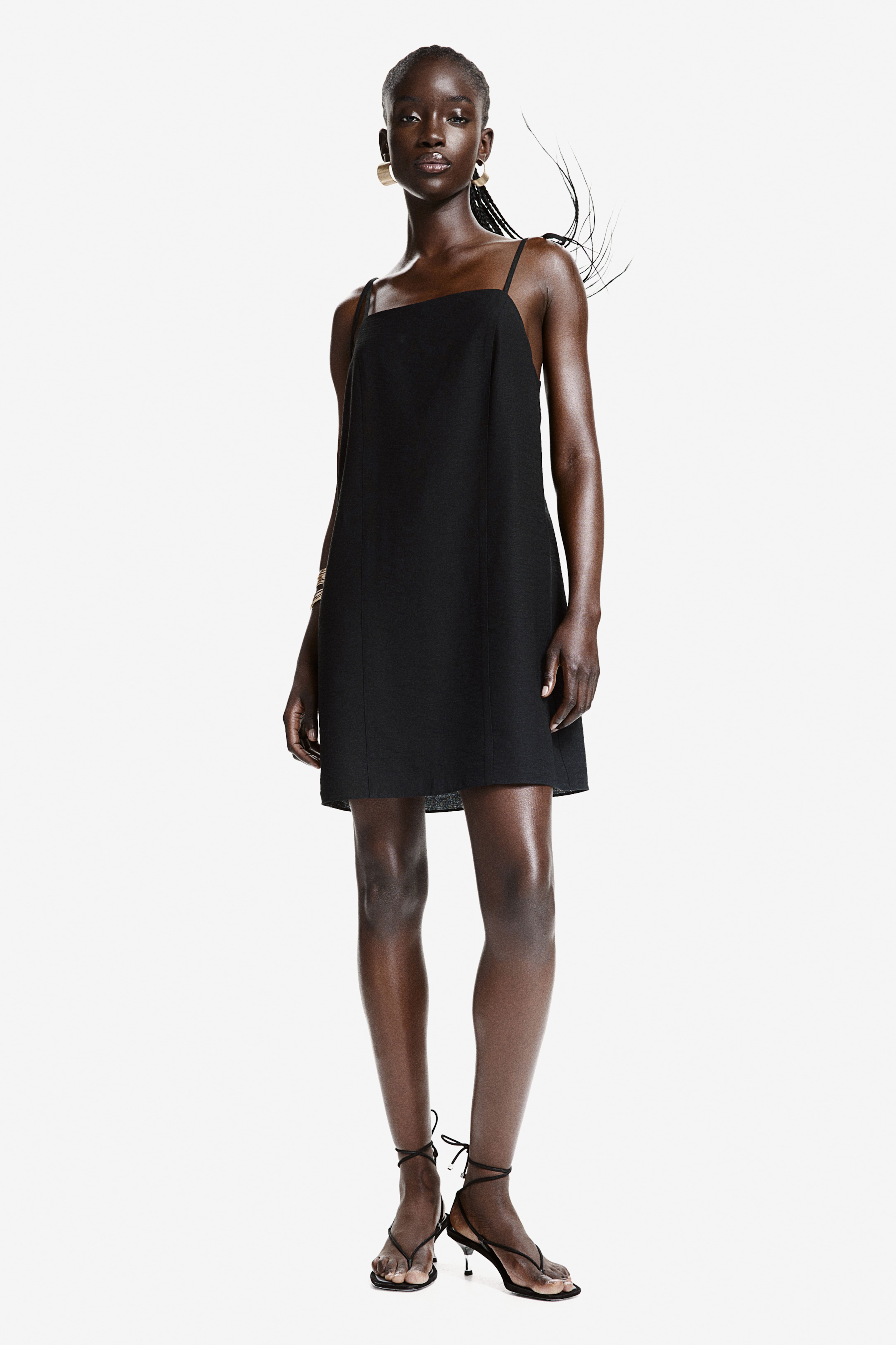 Dress with Tie Shoulder Straps - Square Neckline - Sleeveless - Black -  Ladies | H&M US