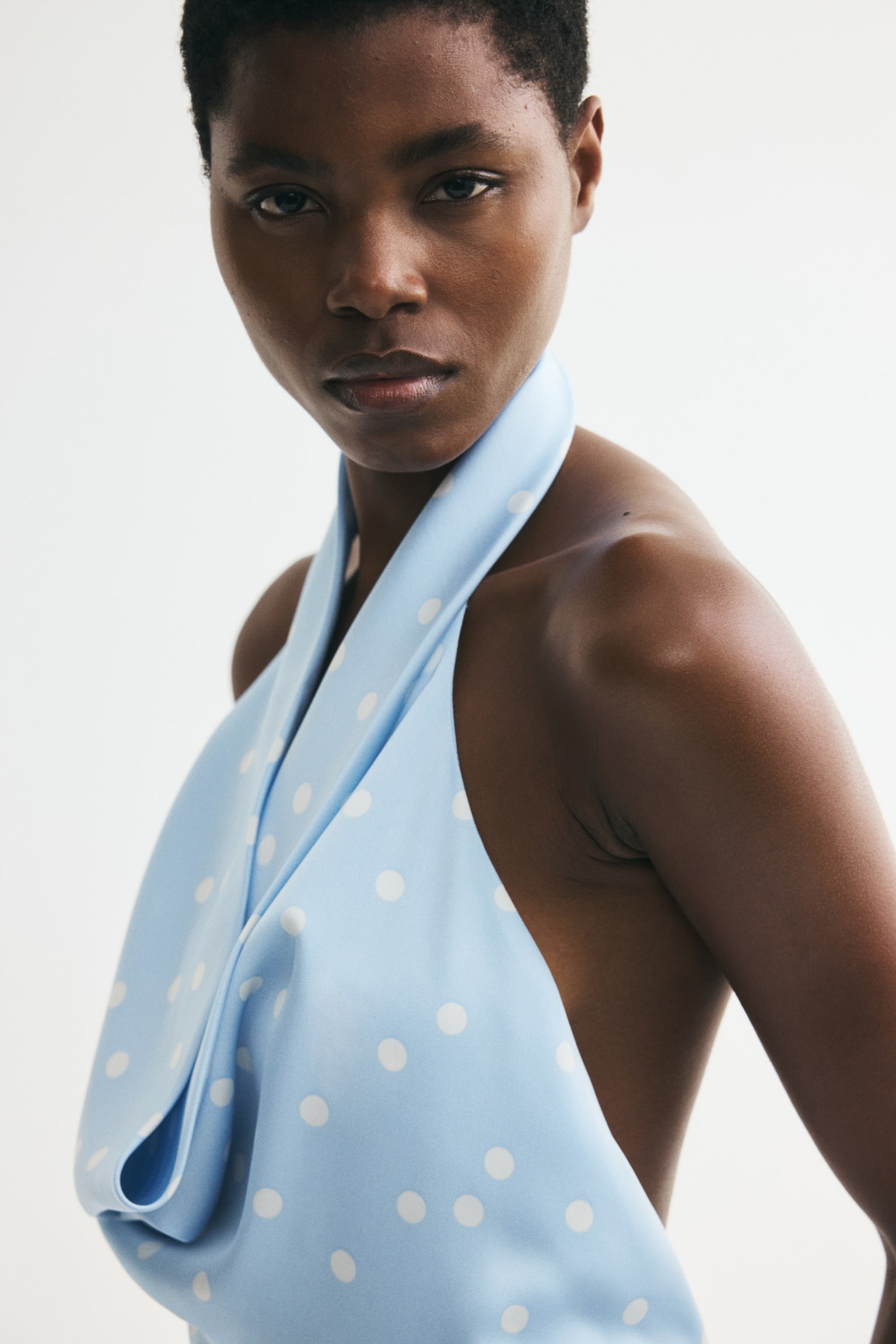 Cowl-Neck Dress - Light blue/polka dot/Light blue - 1