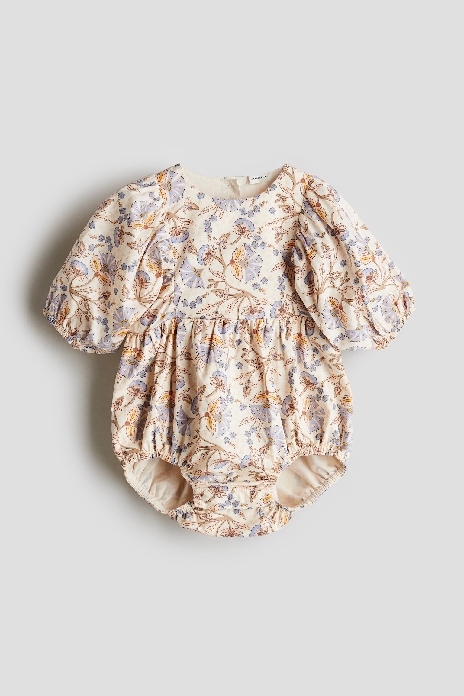 Cotton poplin romper suit - Beige/Floral - 1