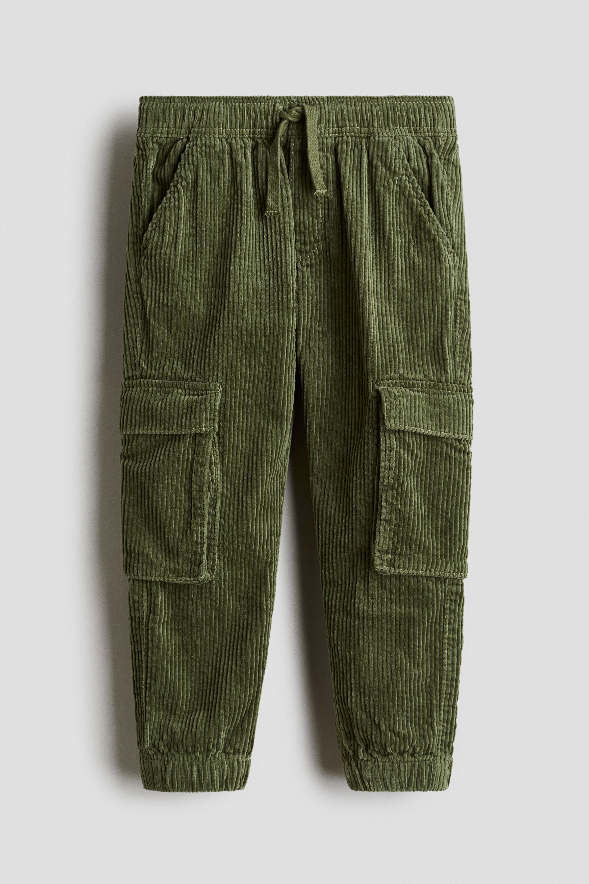 Pantalon jogger cargo en velours côtelé - Vert/Gris foncé