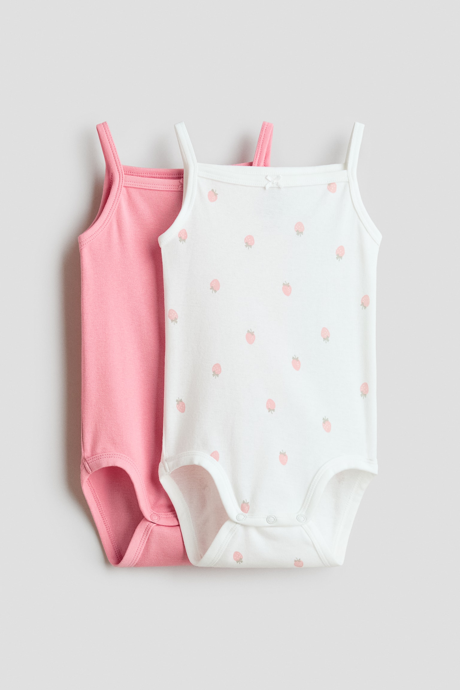 Lot de 2 maillots sans manches en coton - Rose/fraises/Beige/éléphants/Rose clair/rayé