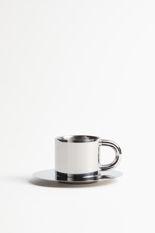 Stainless steel espresso cup and saucer - Silver-coloured - 1