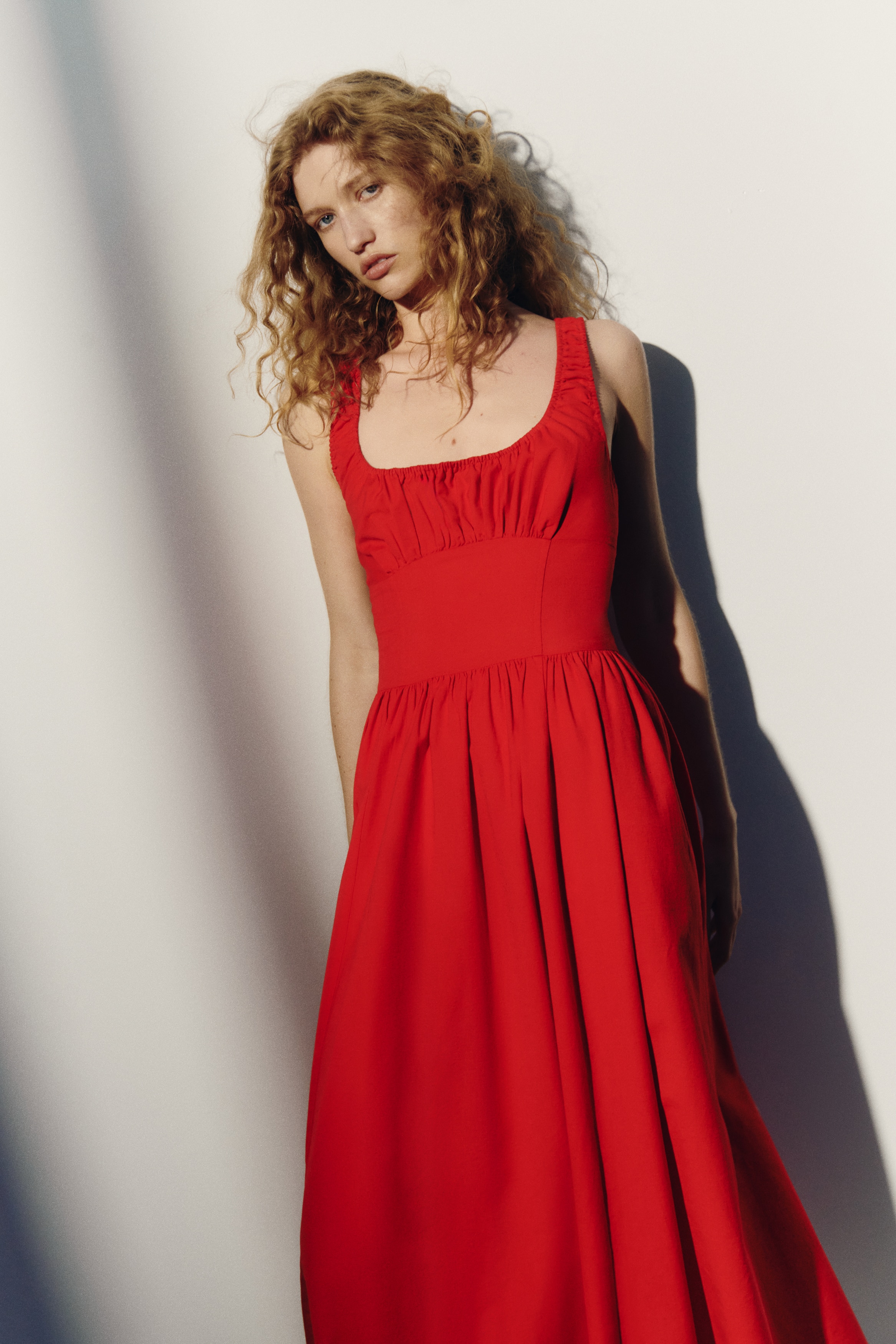 casual red dress near me Rihoas Linen Blend Cut Out Midi Dress