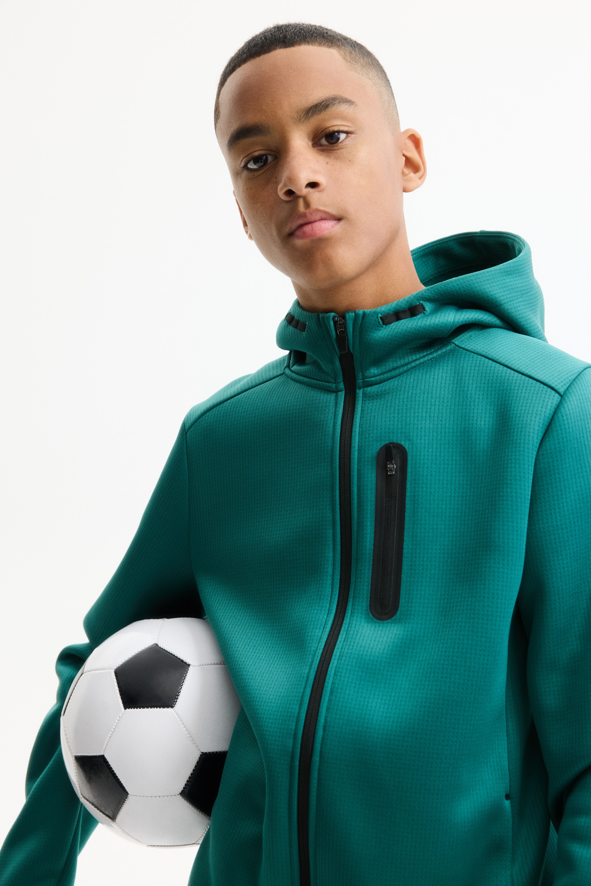 Varm treningshettejakke med ThermoMove™ - Sjøgrønn/Marineblå