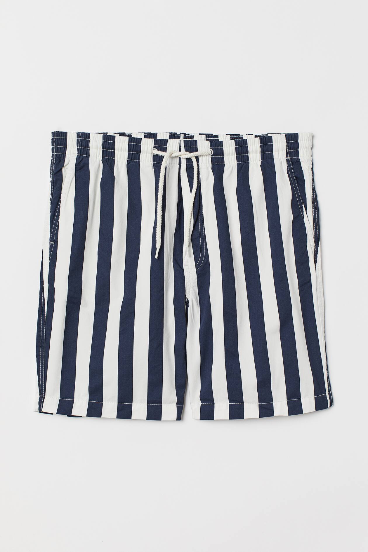 Elasticized Cotton Shorts - Dark blue/white striped - Men | H&M US