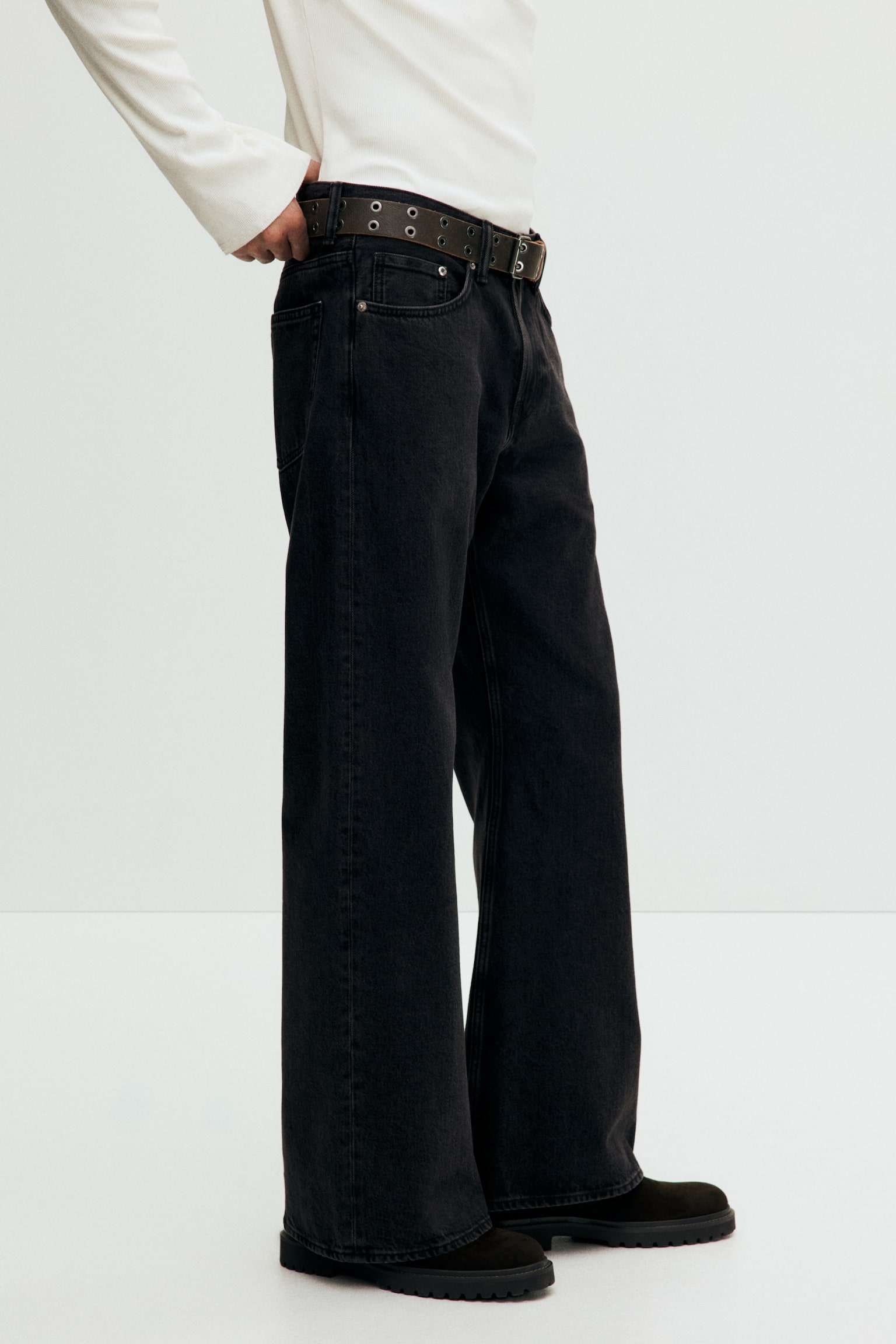 Relaxed Bootcut Jeans - 黑色/深丹寧藍 - 6