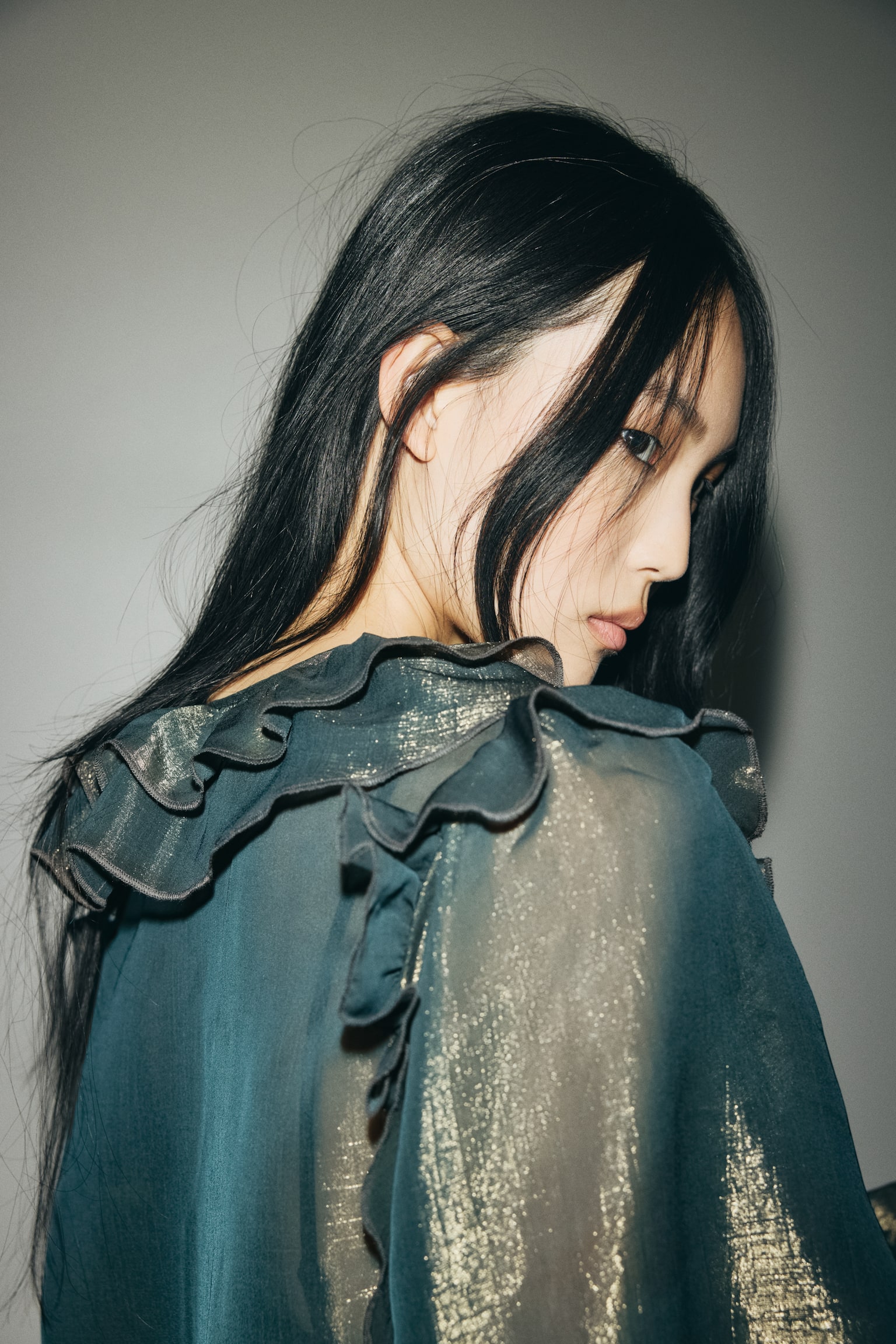 Frill-trimmed blouse - Σκούρο λαδί - 4