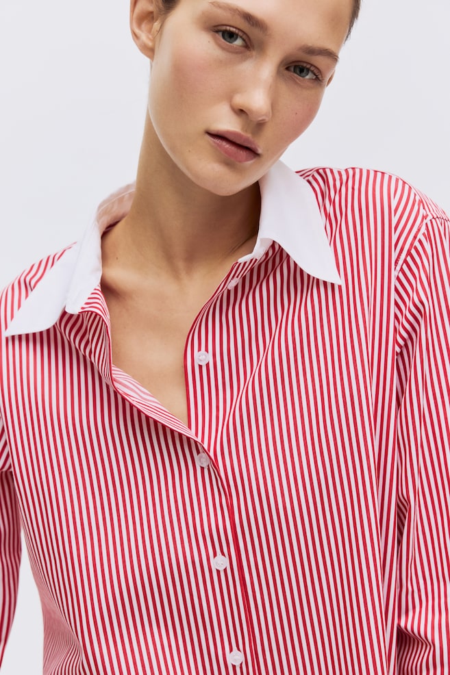 Cotton Poplin Shirt - Red/Stripe/Light blue/Stripe - 1