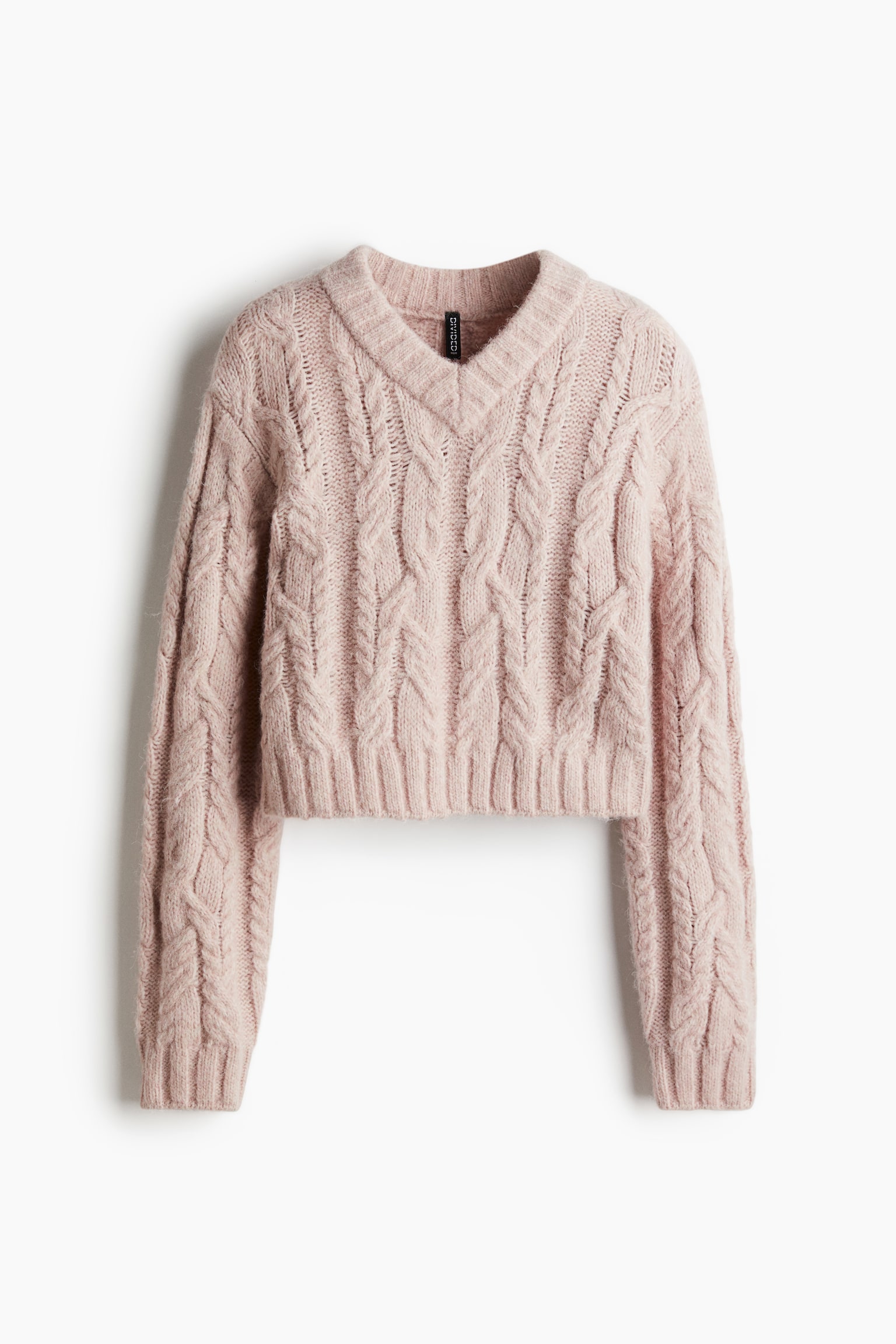 V-neck cable-knit jumper - Light dusty pink/Cream - 1