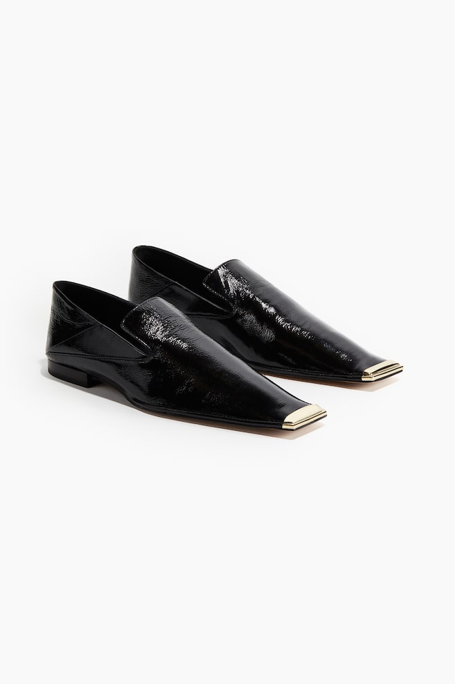 Crackled-finish leather loafers - Black - 1