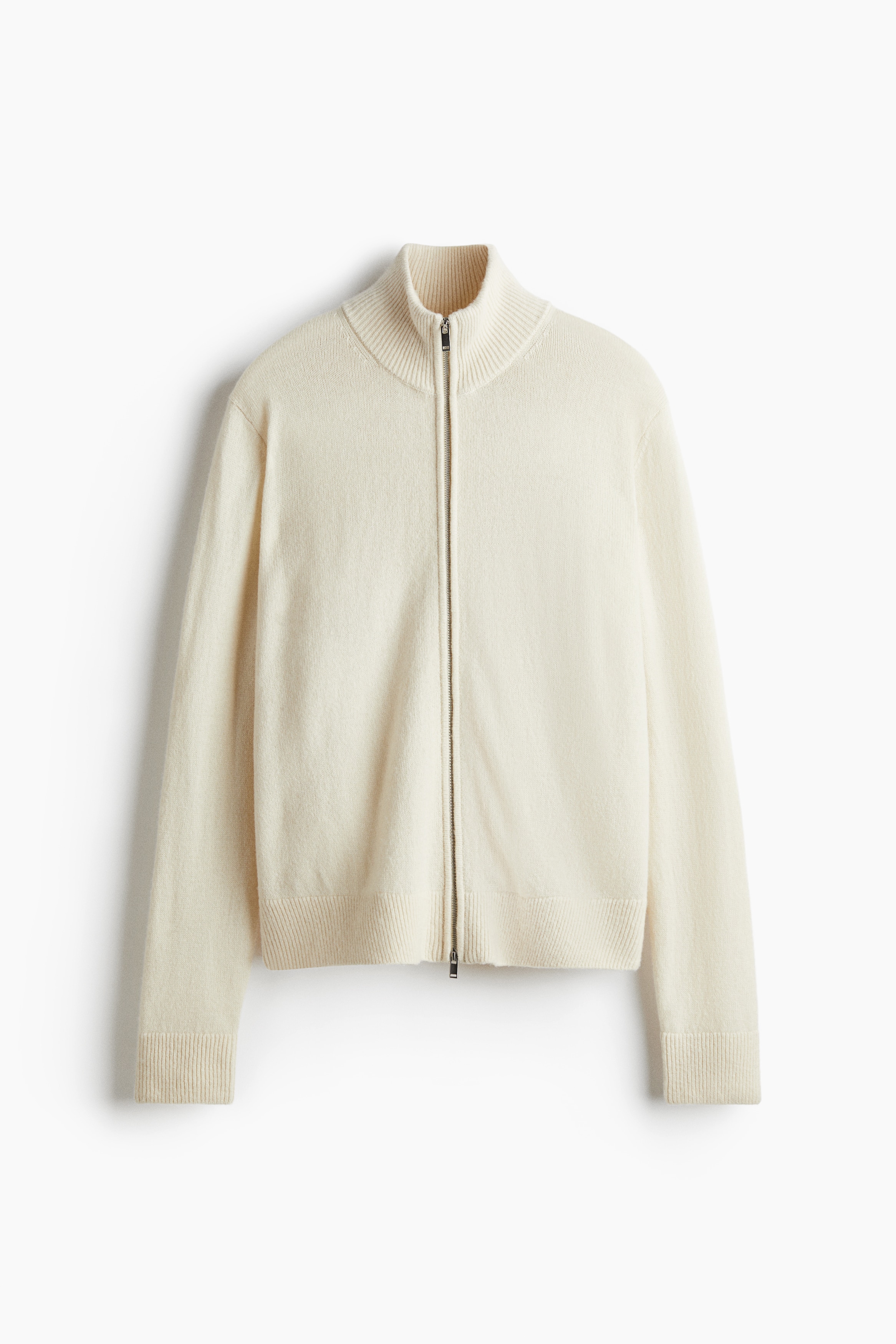Regular Fit Wool zip-through cardigan - Cream