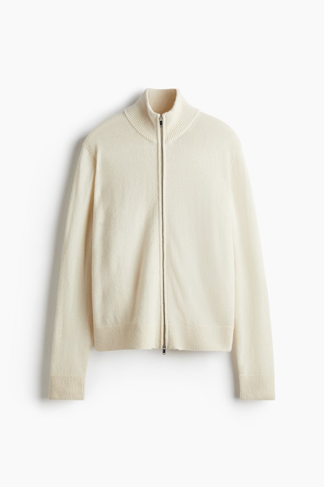 Regular Fit Wool zip-through cardigan - Cream - 1