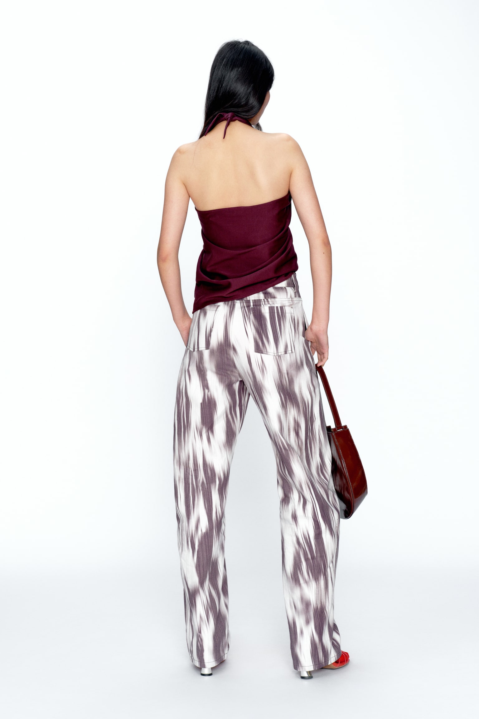 프린트 코튼 팬츠 - 화이트/다크 퍼플 패턴 - 7