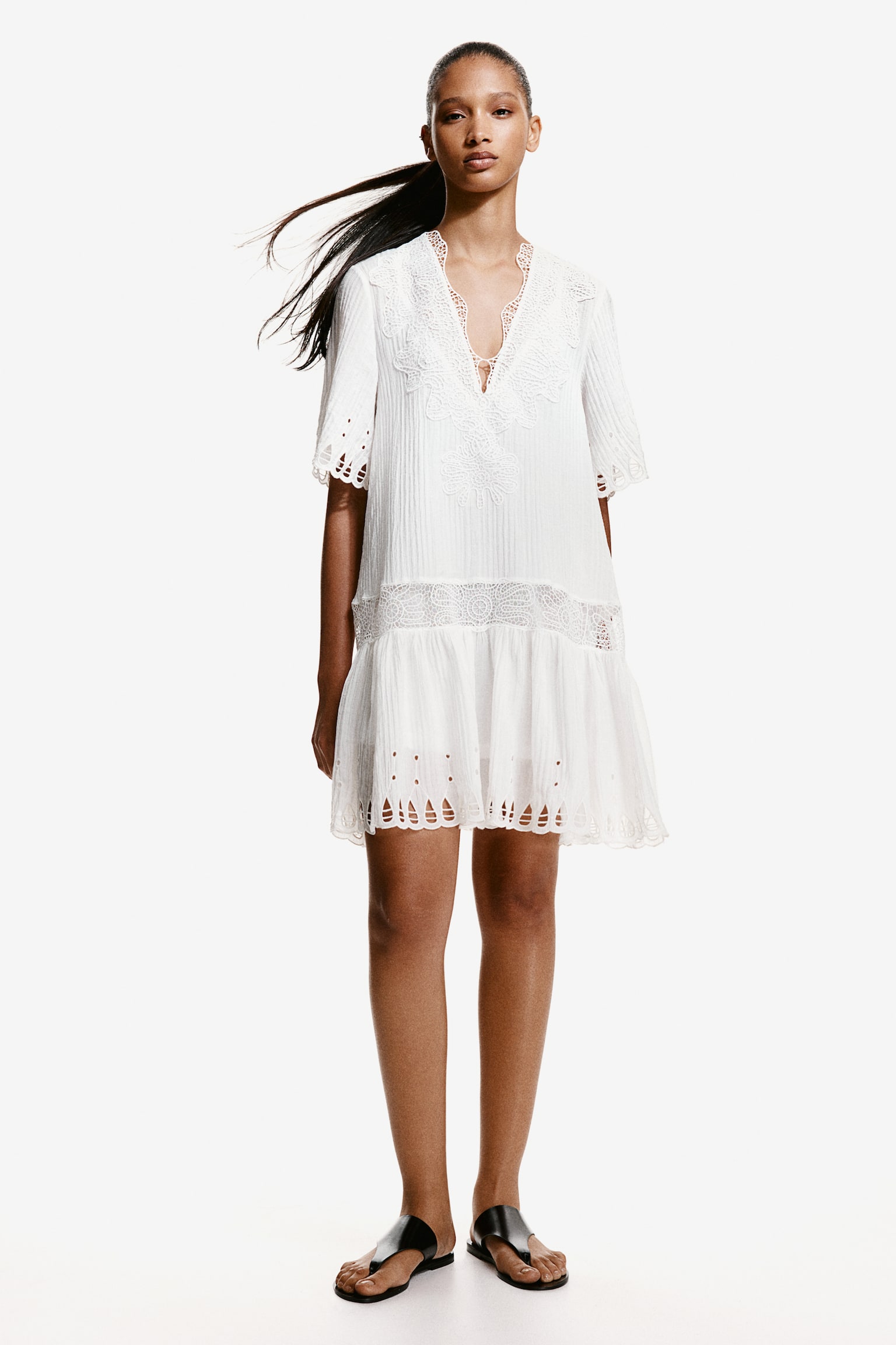 Embroidered Dress - White - 3