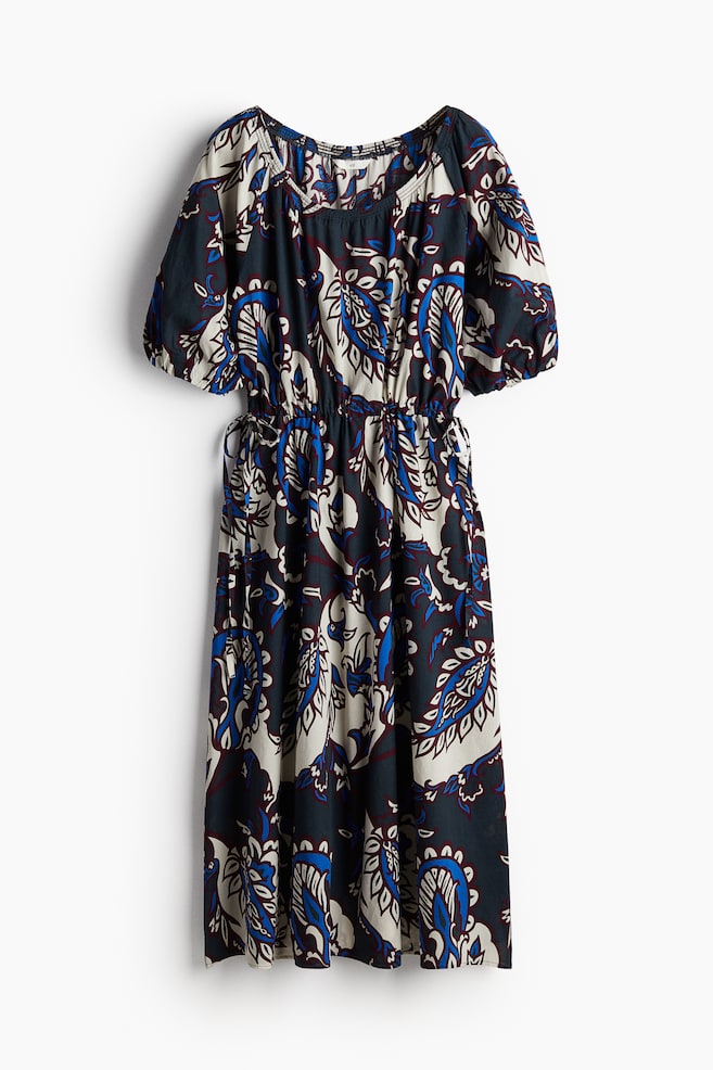 Robe en coton avec cordon de serrage à la taille - Bleu marine/motif - 1