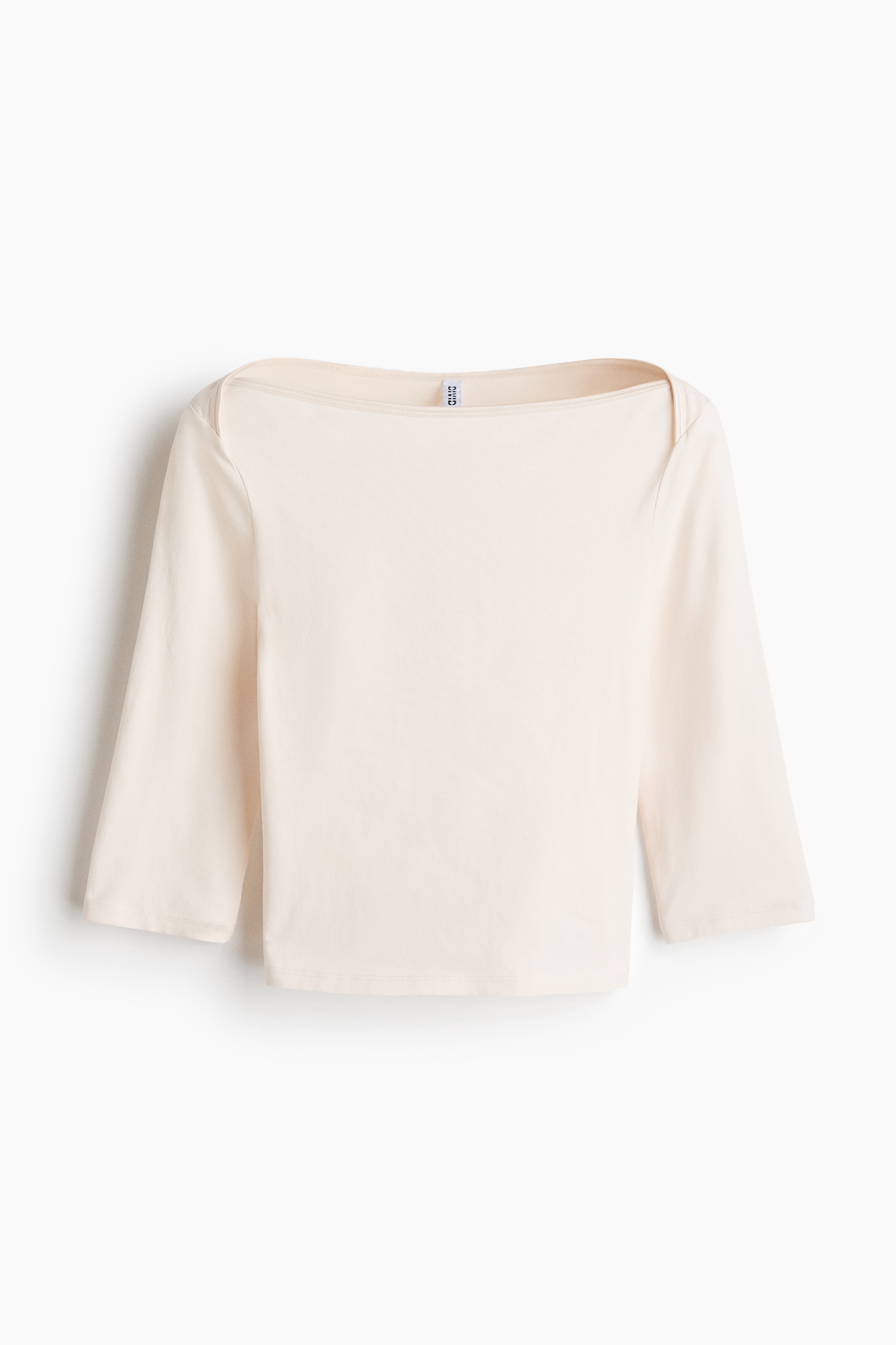 Boat-neck cotton top - Cream/Dark brown/Dark dusty blue